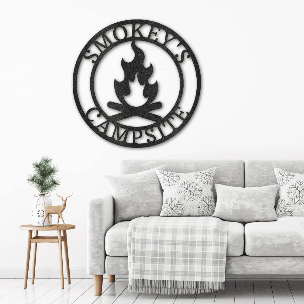 Personalized Campfire Monogram Steel Wall Sign - Indoor & Outdoor Metal Art Home Décor in Gold - 30 Inch - Perfect for Rustic Cabin, Farmhouse, or Patio Decor