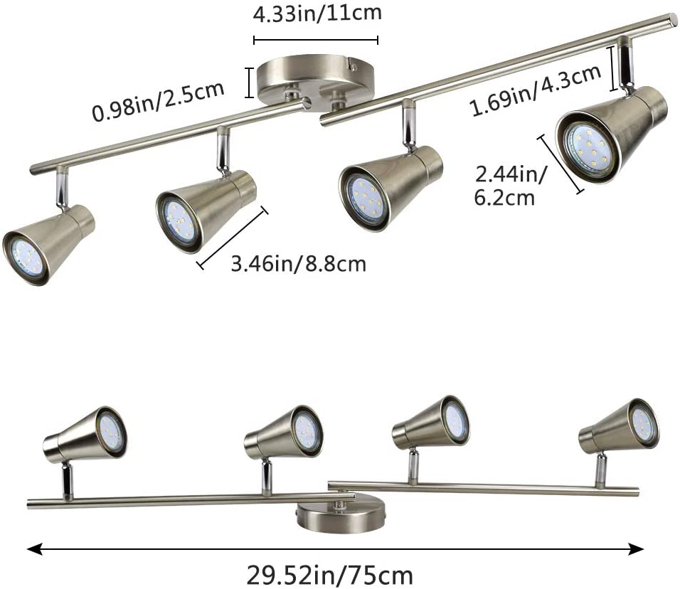 Depuley 4-Way Adjustable Ceiling Spotlights - Brushed Nickel Finish with GU10 Bulbs Included - Rotatable Directional Lighting for Kitchen, Dining Room, Bedroom & Office - Perfect for Task Lighting and Accent Illumination