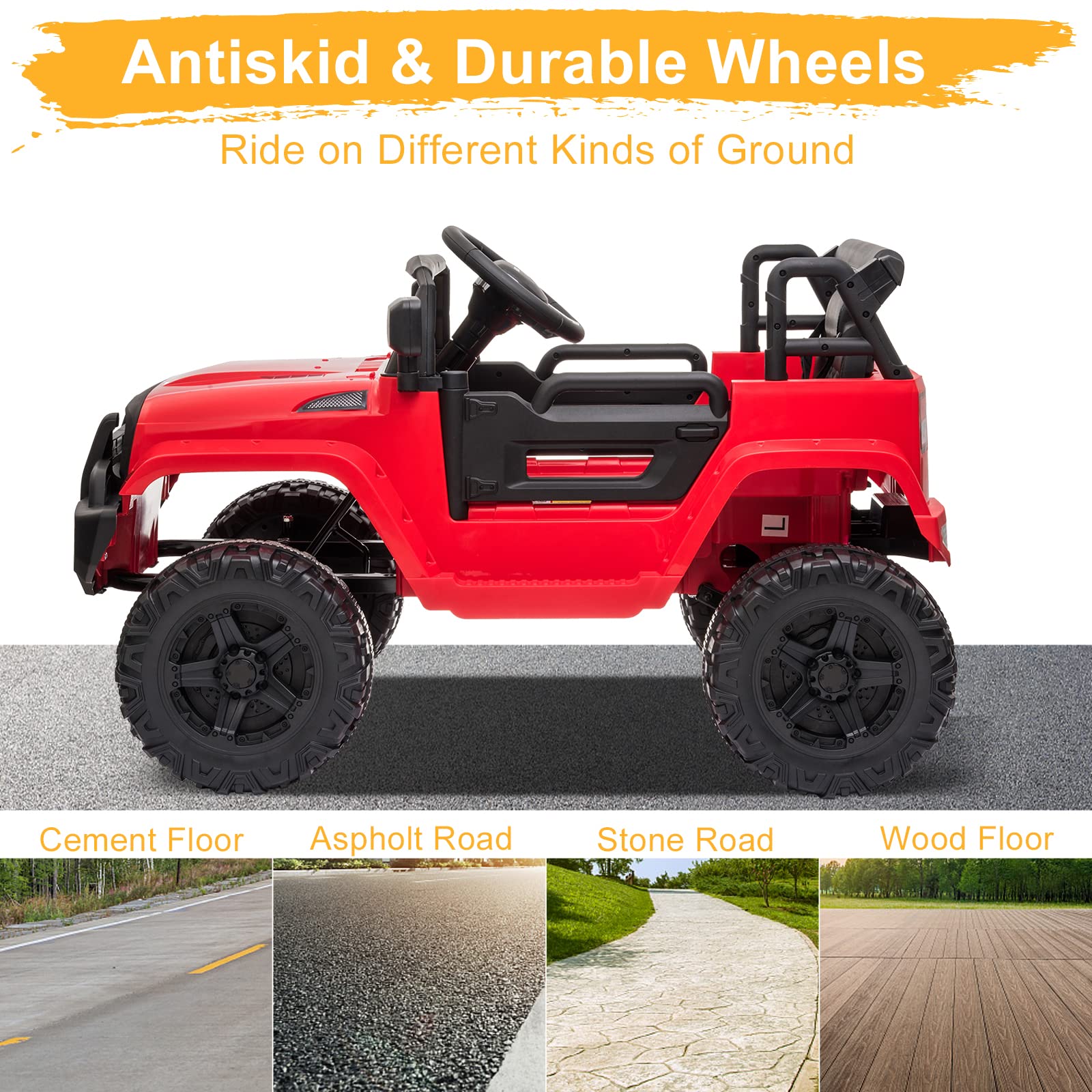 **12V Kids Electric Ride-On Truck with 2.4G Remote Control – 3 Speeds, Spring Suspension, LED Lights, Horn & Music Player – Safe for Ages 3-5 (Red) – Perfect for Outdoor Play, Birthday Gifts & Family Fun**