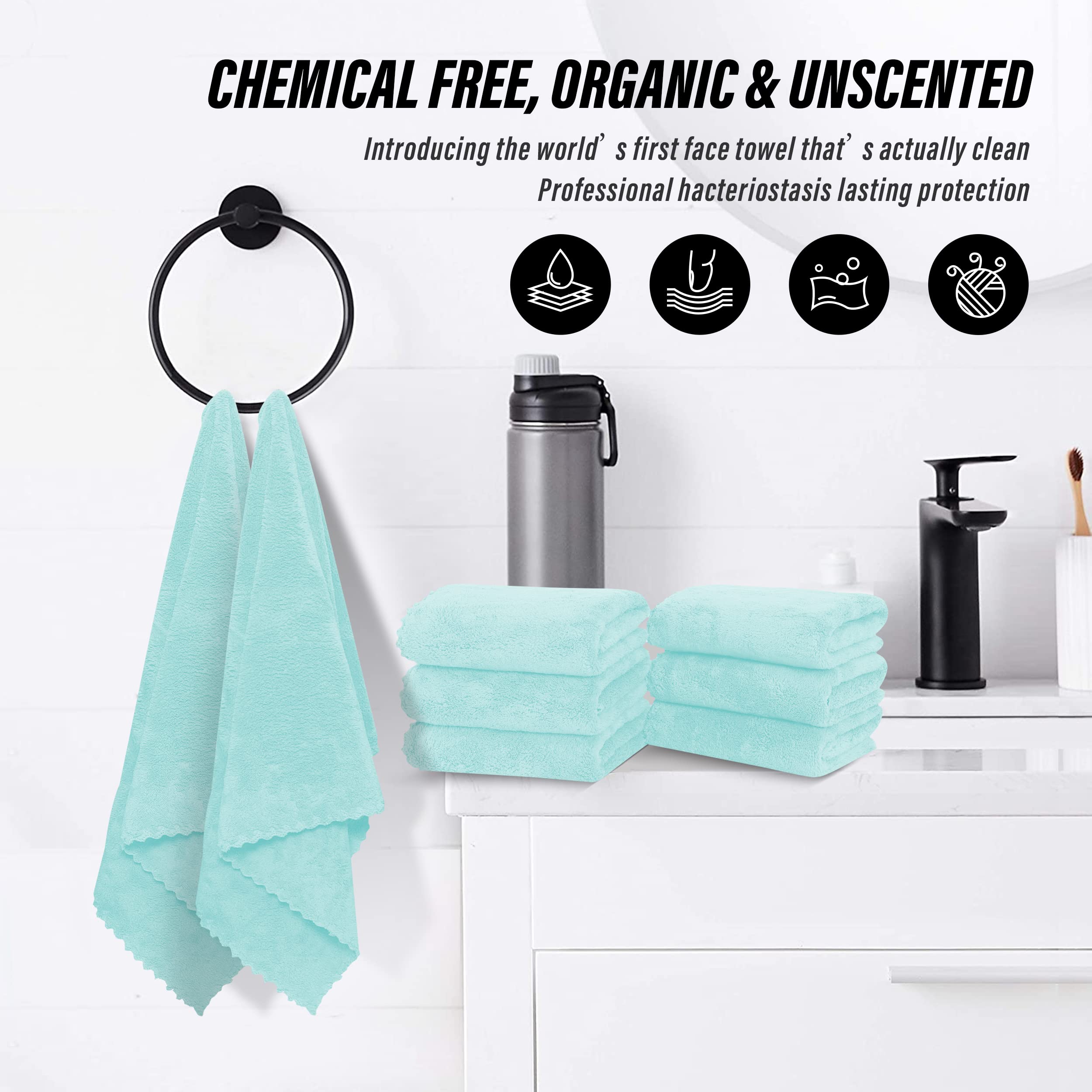 MOONQUEEN 18 Pack Premium Microfiber Hand Towels - Super Absorbent & Quick Drying Coral Velvet Towels for Bathroom, Kitchen, Gym, Spa - Soft Hotel & Guest Towels 16x28 Inches (Frozen Blue) - Perfect for Home, Travel & Luxury Bath Experience