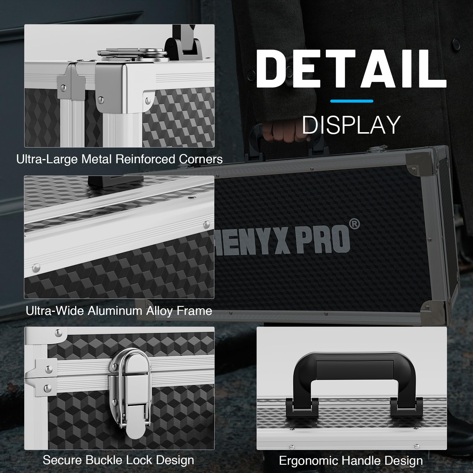 Phenyx Pro Extra Large Carrying Case with Customizable Pre-Diced Foam - Heavy Duty Aluminum Alloy Case for Wireless Microphone Systems, Camera Equipment & Gear Storage - Perfect for Studio, Live Events & Travel Protection