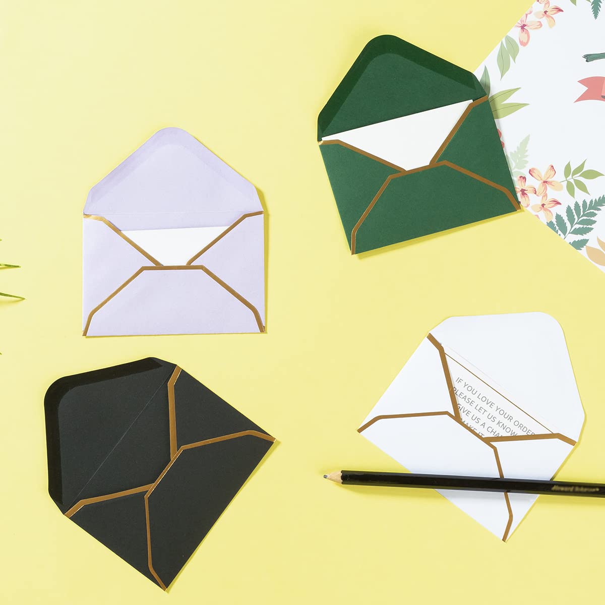 Mini Gift Card Envelopes 100pcs - Gold Border V Flap (4x2.7