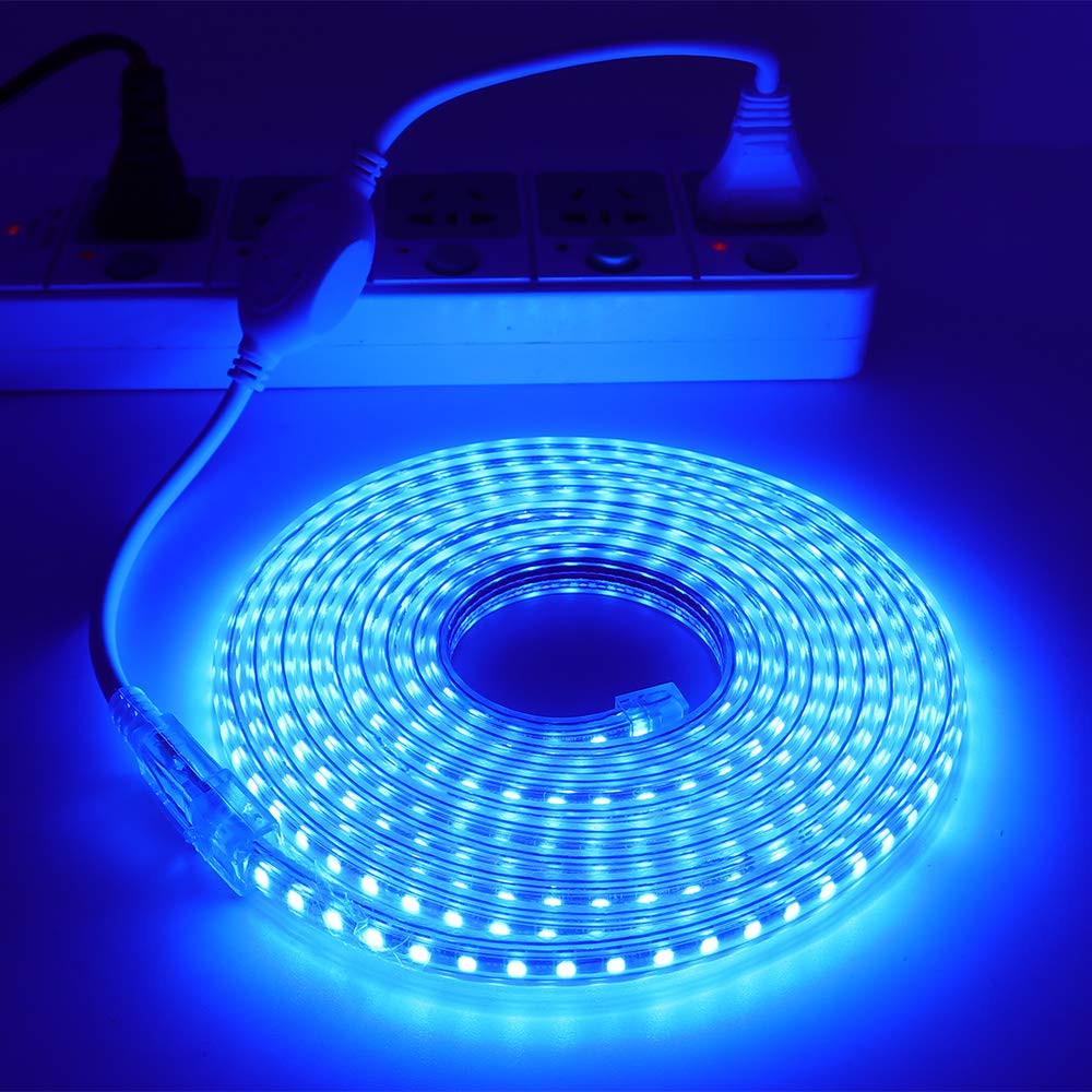 XUNATA 50ft LED Light Strip Kit - 5050 60 LEDs/M, Flexible Waterproof Rope Lights for Indoor & Outdoor Use (110-130V AC) - Includes Accessories - Blue - Perfect for Home Decoration, Party Lighting, and Commercial Display