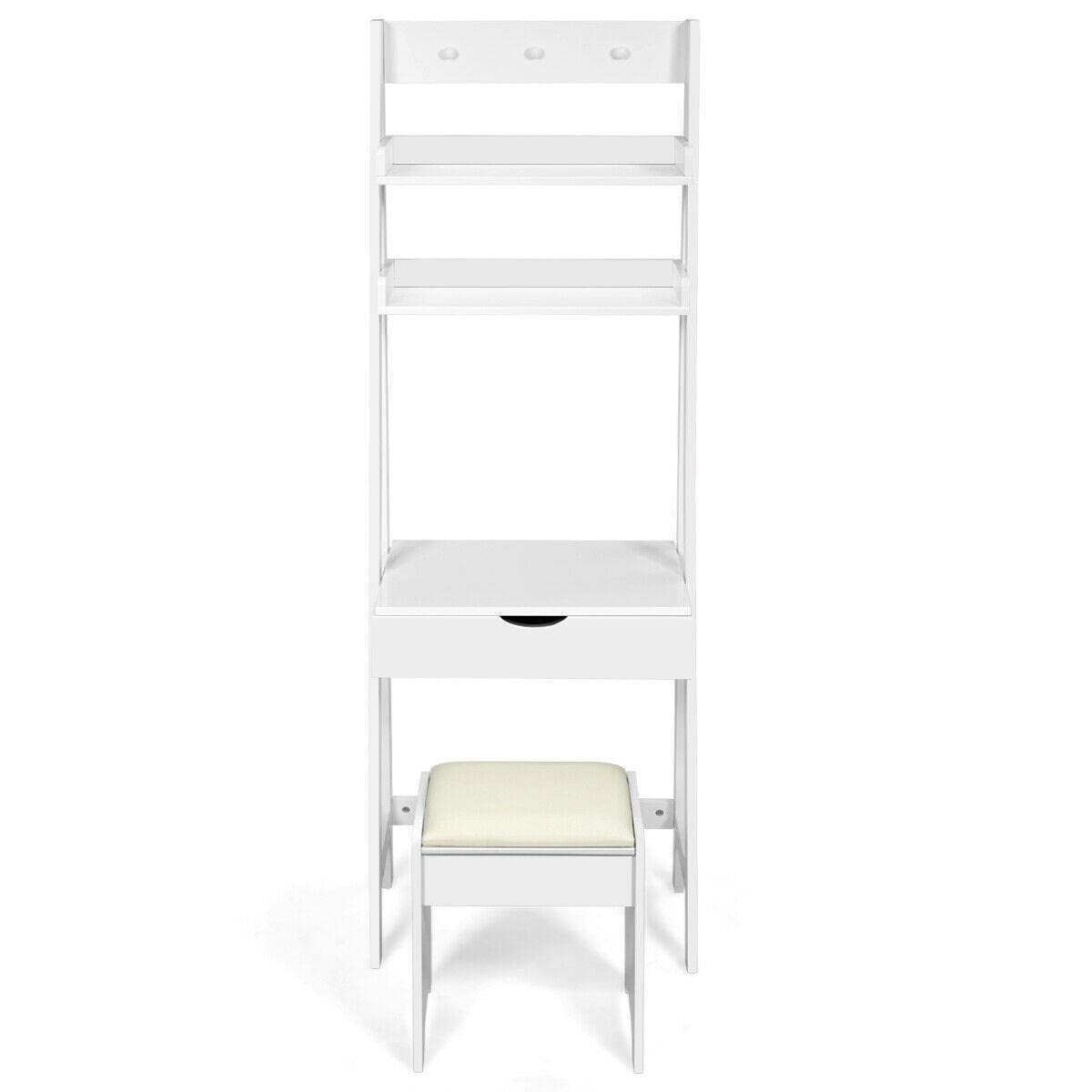 **Peni Vanity Set with Flip Top Mirror - 3 Hooks & 2 Shelves Makeup Dressing Table, Portable Vanity Desk for Bedroom - Perfect for Makeup, Jewelry Storage & Small Space Organization**