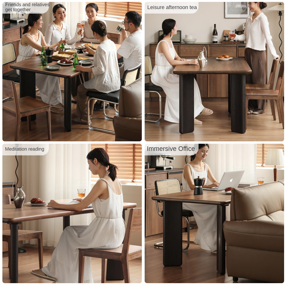 Premium Black Walnut Solid Wood Rectangular Dining Table - Modern Luxury Design for Dining Room, Kitchen, and Home Decor