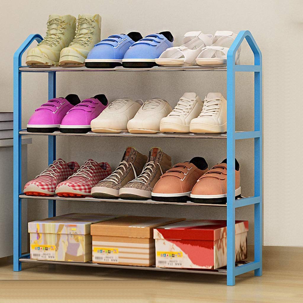 4-Tier Stainless Steel Shoe Rack - Stackable Shoe Storage Organizer for 12 Pairs - Durable Metal Entryway Shelf Cabinet for Closet, Bedroom & Hallway Organization (Blue)