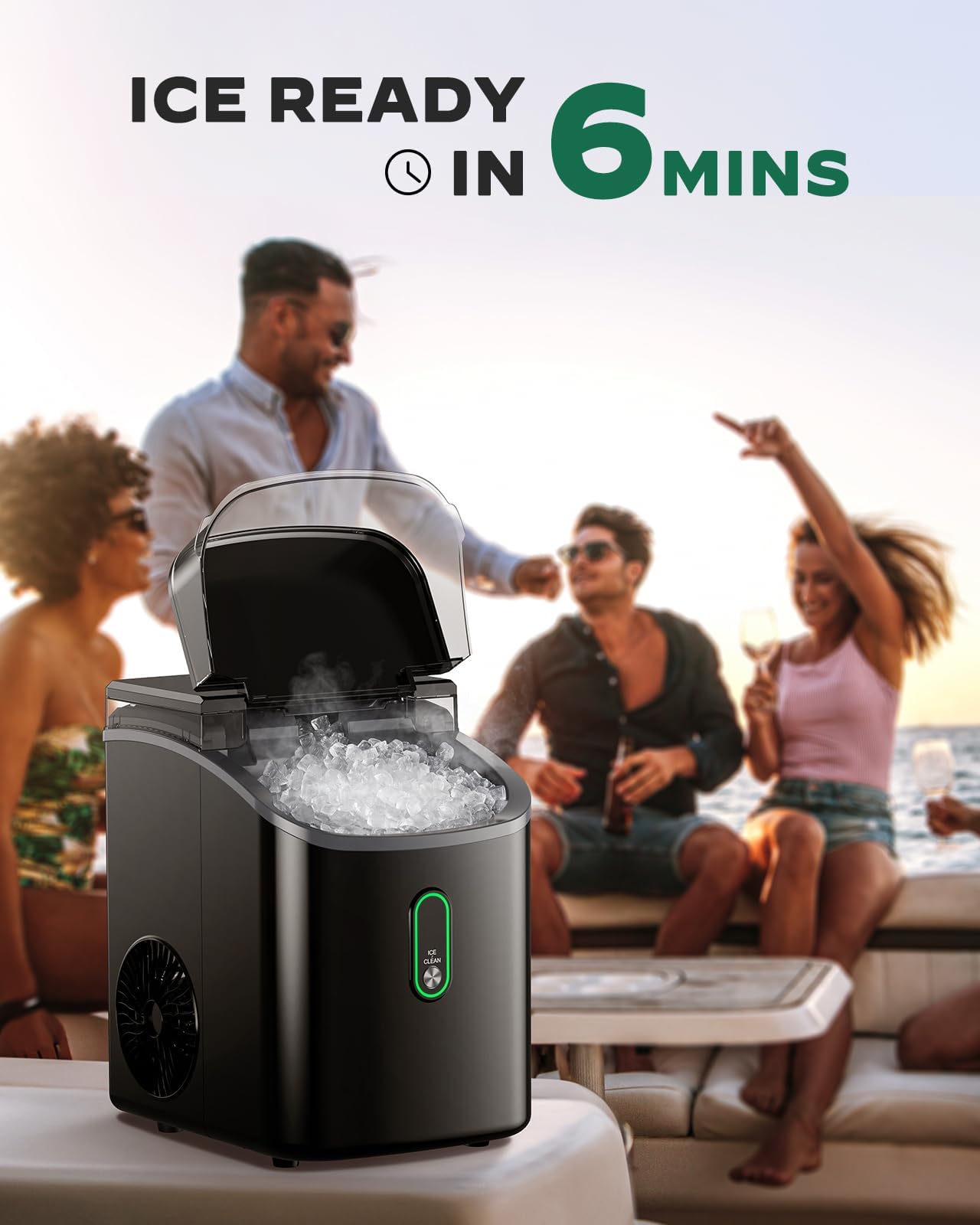 Silonn Countertop Nugget Ice Maker - 33lbs/24H Pebble Ice Machine with Self-Cleaning & One-Touch Operation | Perfect Soft Chewable Ice for Home, Kitchen, Office, Bars & Restaurants | Ideal for Cocktails, Sodas & Beverages