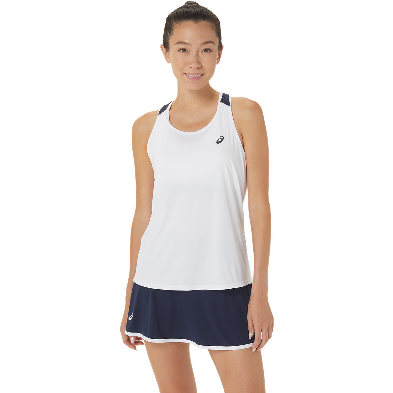 ASICS Women's Tennis Tank Top - Breathable & Lightweight Workout Shirt (White/Midnight) | Perfect for Court Training, Gym Sessions & Summer Sports Activities
