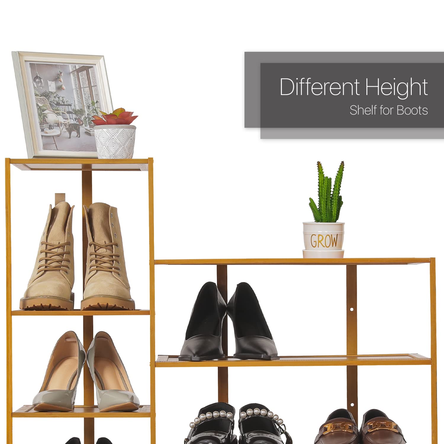MoNiBloom 10-Tier Bamboo Shoe Rack - Vertical Double Row Space Saving Shoe Organizer for Entryway, Hallway, Bedroom - Sturdy Tall Shoe Storage for Sneakers, Boots & Heels (Brown) | Perfect for Small Spaces & Closet Organization