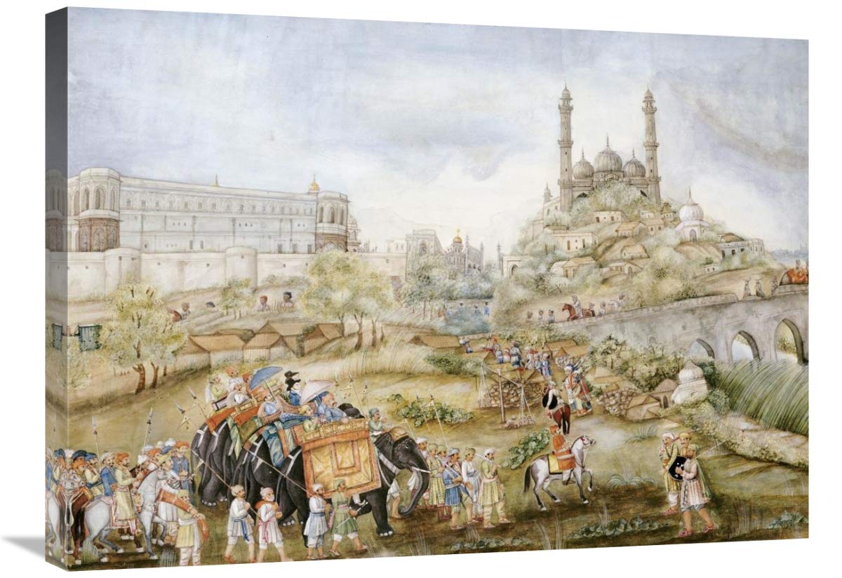 30 Inch Hunting Procession Art Print - Lucknow School Style | Vintage Indian Wildlife Painting for Home Decor & Office Wall Art