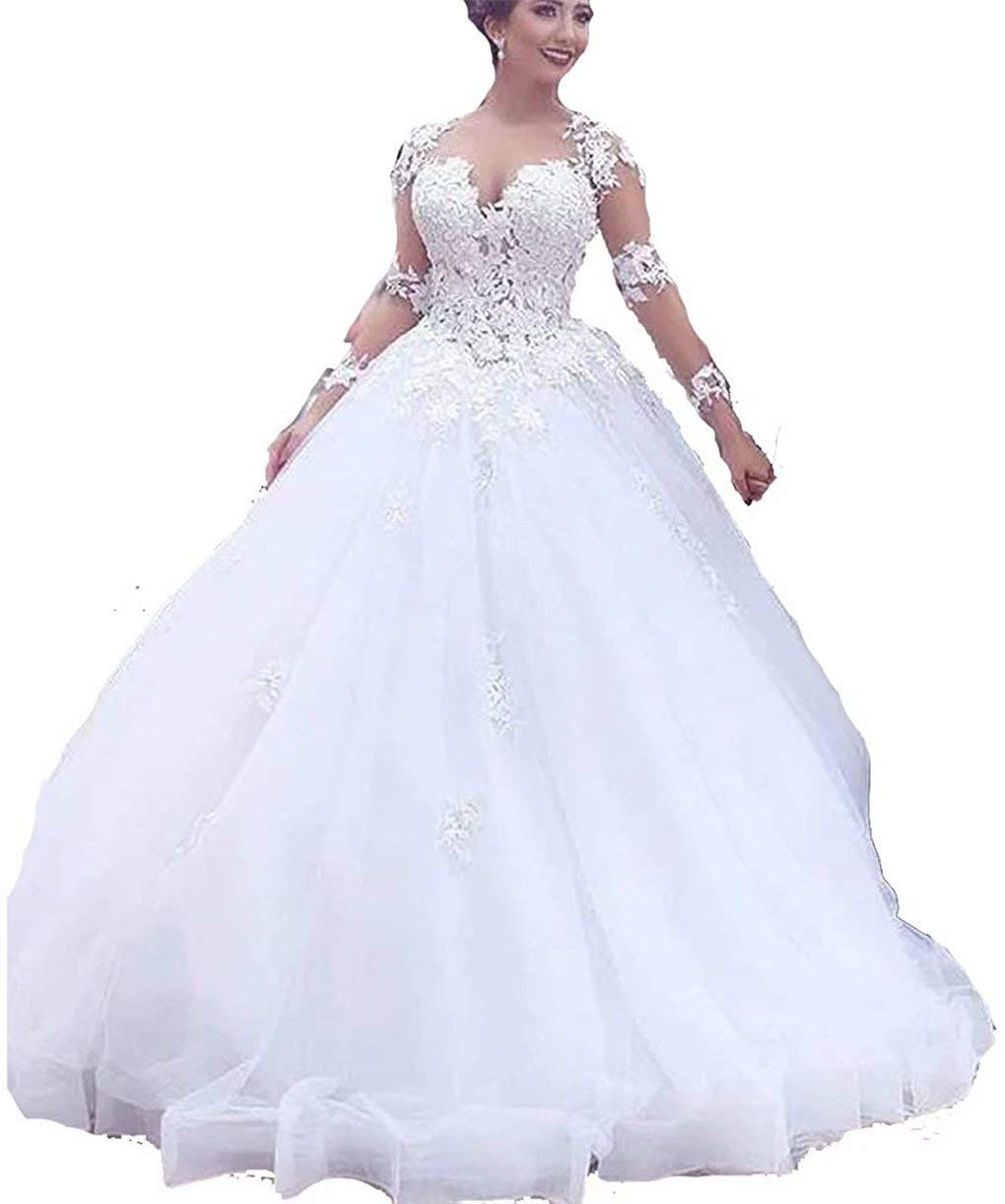 HellodayZ Plus Size Lace Wedding Dress 2021 - Long Sleeve Applique Bridal Gown for Women | Perfect for Church Ceremonies, Beach Weddings & Formal Receptions