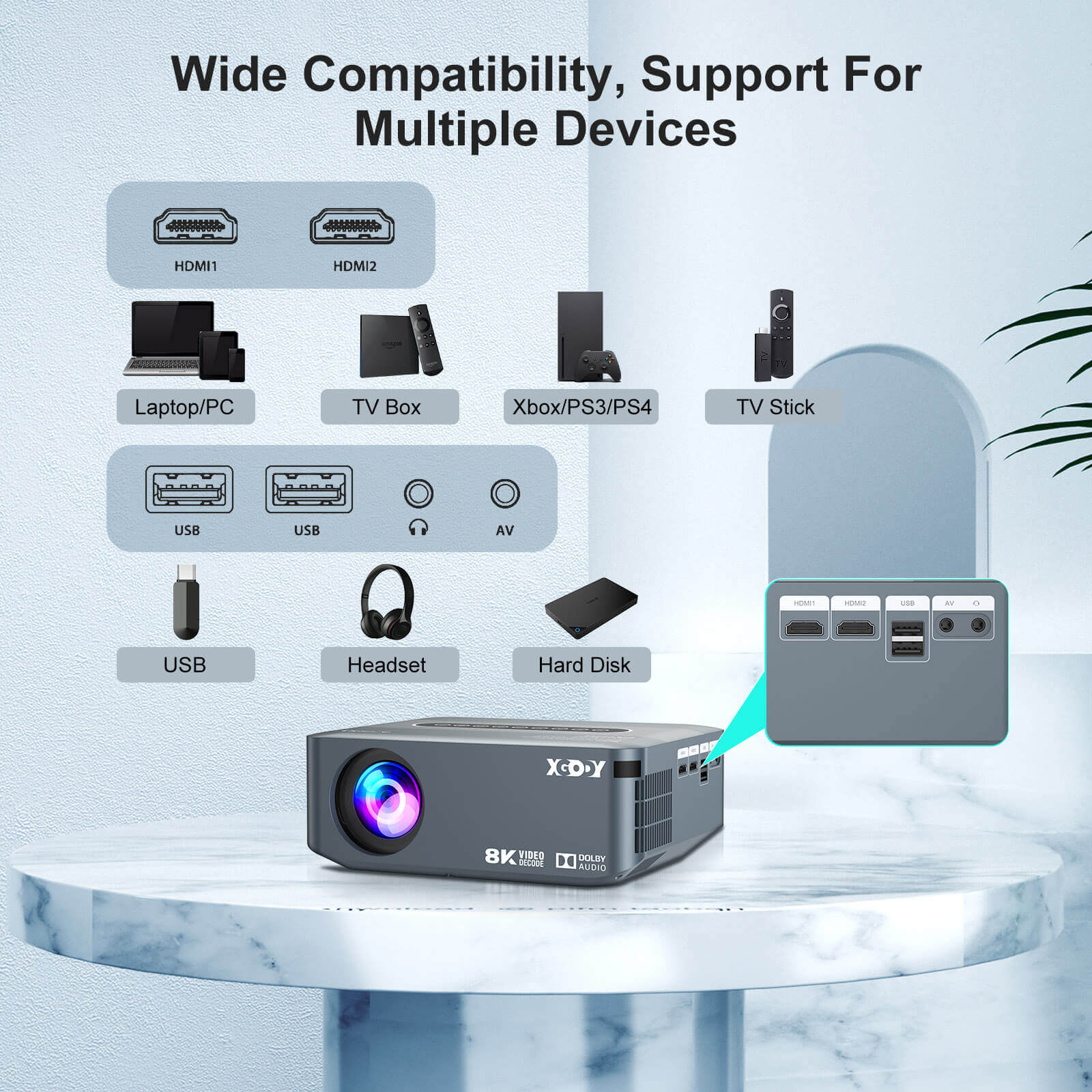 XGODY X1 Native 1080P Projector with 4K Support | Android 9.0 Smart TV System | Dolby Sound | Wireless Outdoor Movie Projector for Home Theater, Camping & Backyard Entertainment