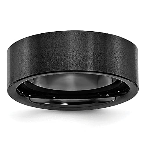 Black Ceramic 8mm Men's Wedding Band Ring - Classic Flat Design Durable Comfort Fit Jewelry for Him - Perfect Gift for Dad, Husband, Anniversary & Special Occasions
