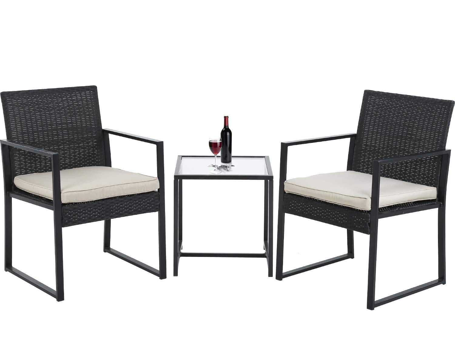 Modern 3-Piece Outdoor Patio Furniture Set - Wicker Bistro & Conversation Set with Coffee Table for Yard, Garden, Balcony or Poolside Relaxation