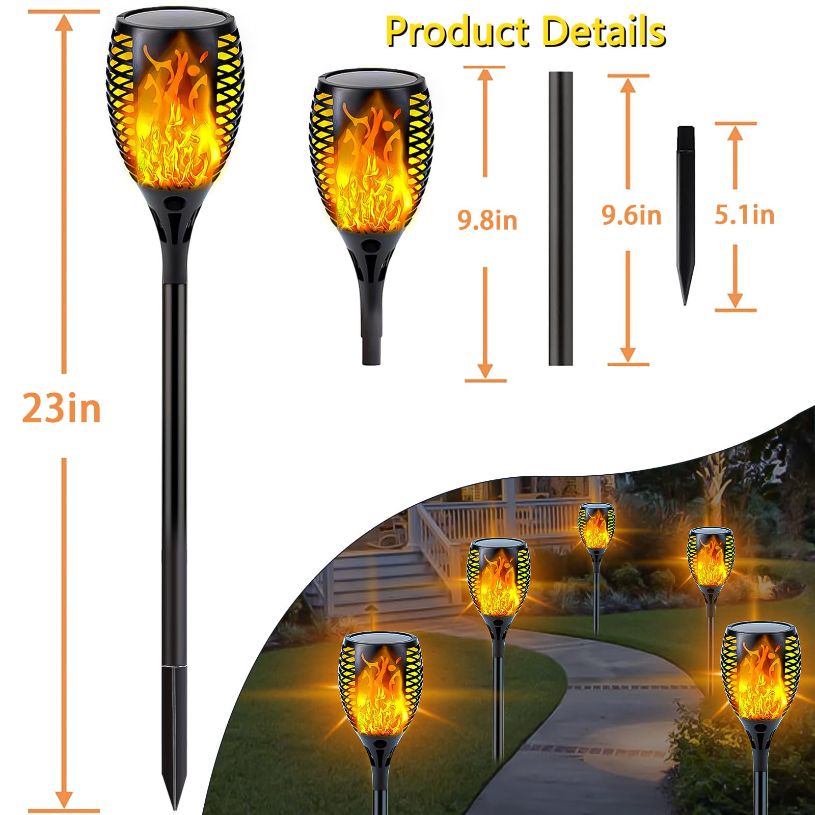 6 Pack Upgraded Large Solar Torch Lights Outdoor - Super Bright Flickering Flame Effect, Waterproof Garden Decor Lights for Yard, Pathway & Patio | Solar Powered Landscape Lighting for Backyard, Walkway & Driveway