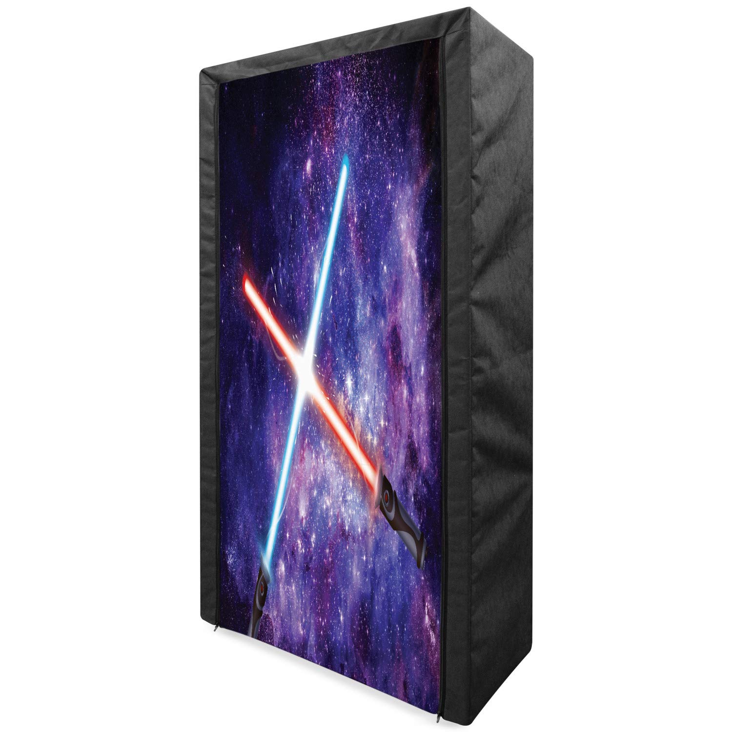 Ambesonne Galaxy Portable Fabric Wardrobe - Starry Sky Outer Space Themed Clothing Organizer with Shelves, 33.5 Inches, Purple Blue & Black - Perfect for Bedroom, Dorm, or Closet Storage Organization