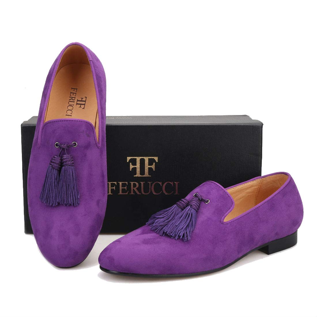 FERUCCI Men's Purple Suede Loafers with Big Tassel - Comfortable Slip-On Casual Shoes for Home, Office & Travel