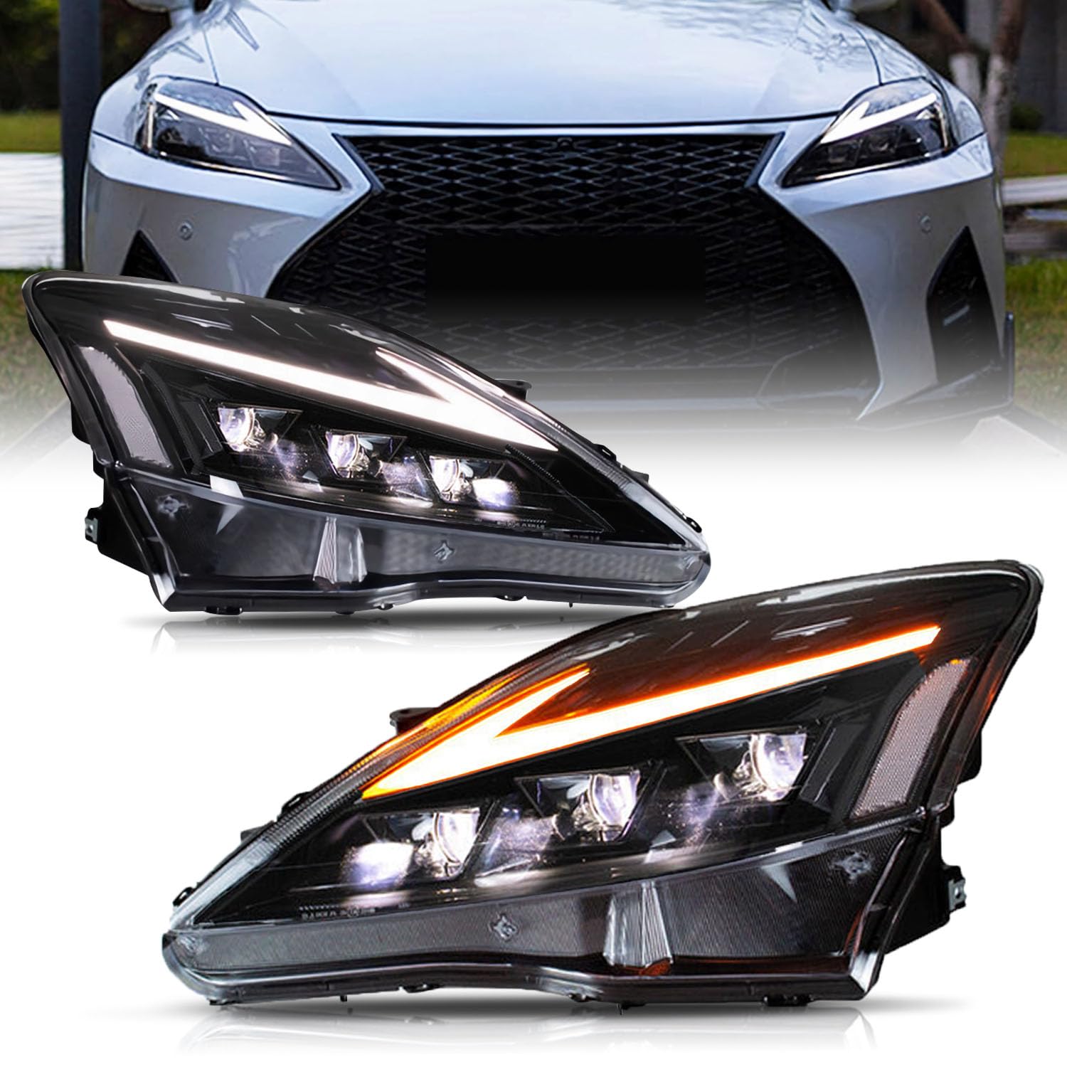 HCMOTIONZ Headlights for Lexus IS250/350 2006-2014 with DRL & Sequential Turn Signals - Perfect for Night Driving & Car Upgrades