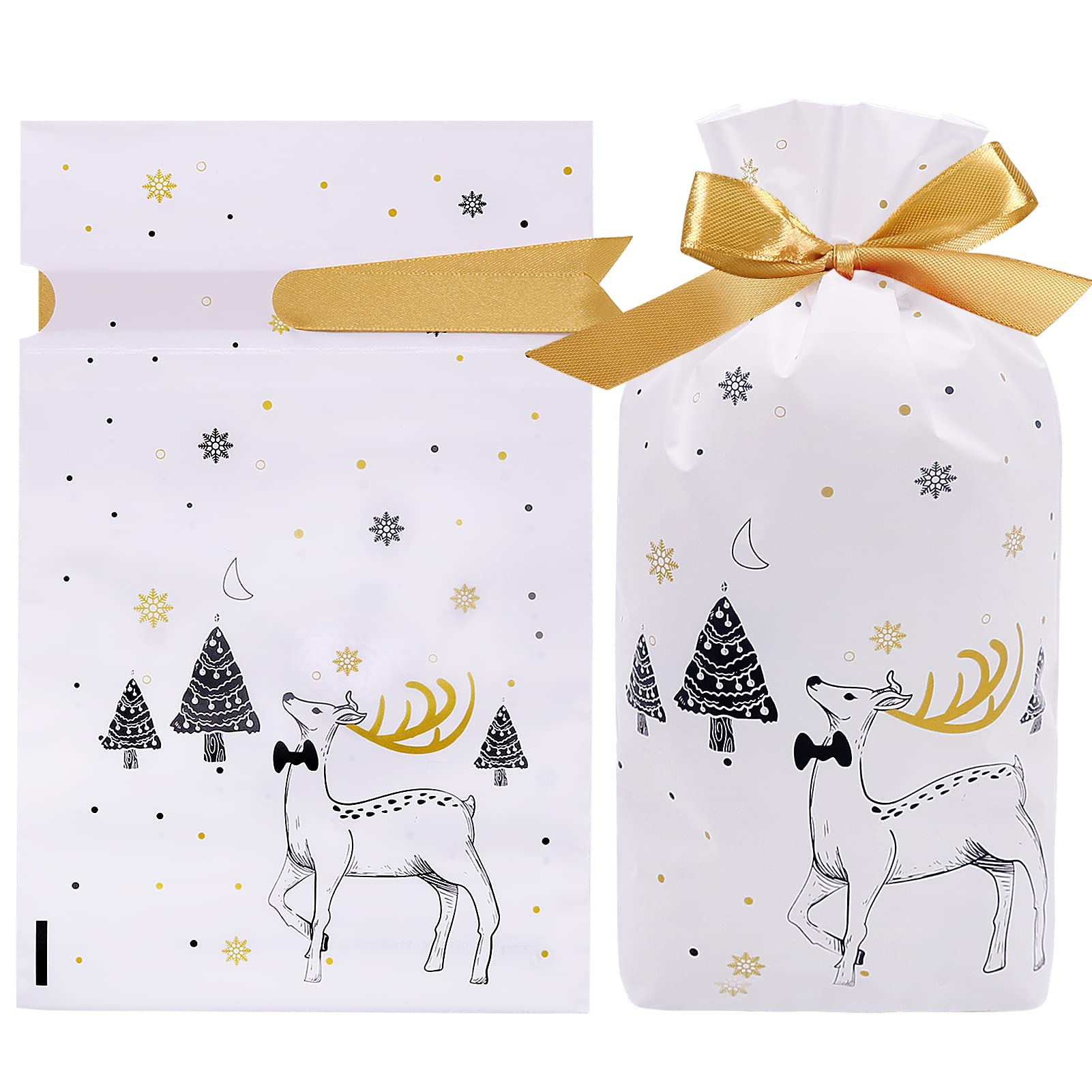 HRX 50pcs Christmas Treat Bags 5.8x9x2.4 Inch - Drawstring Gift Bags for Candy, Cookies & Party Favors | Holiday Goodie Bags for Christmas Gifts, School Events & Office Celebrations