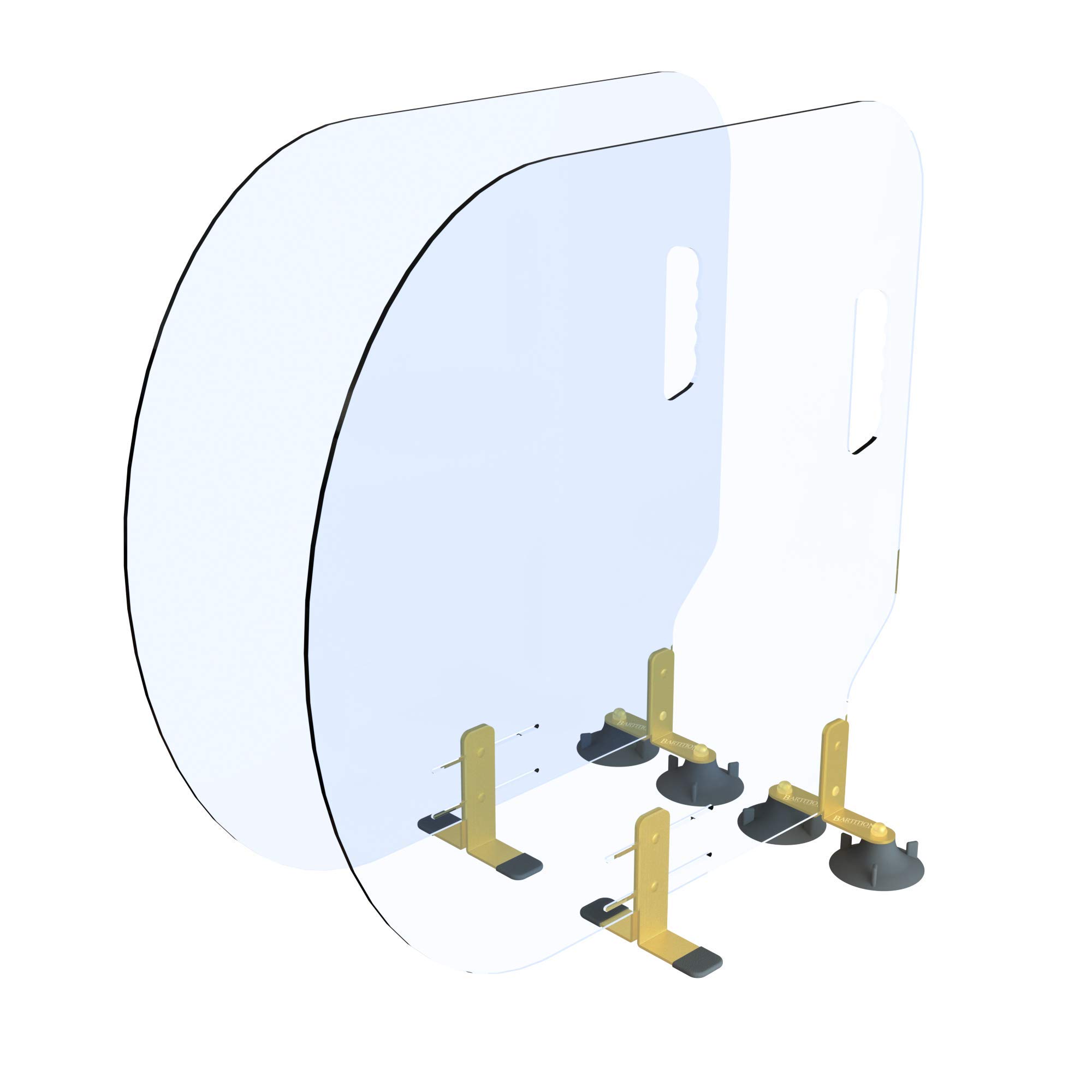BARTITION Standard (Patent Pending) Polycarbonate Sneeze Guard for Bar Top & Dining Countertop - Made in USA with SBR Suction Cups & Brass 260 Brackets (2 Pack) - Perfect for Restaurants, Cafes & Home Bars