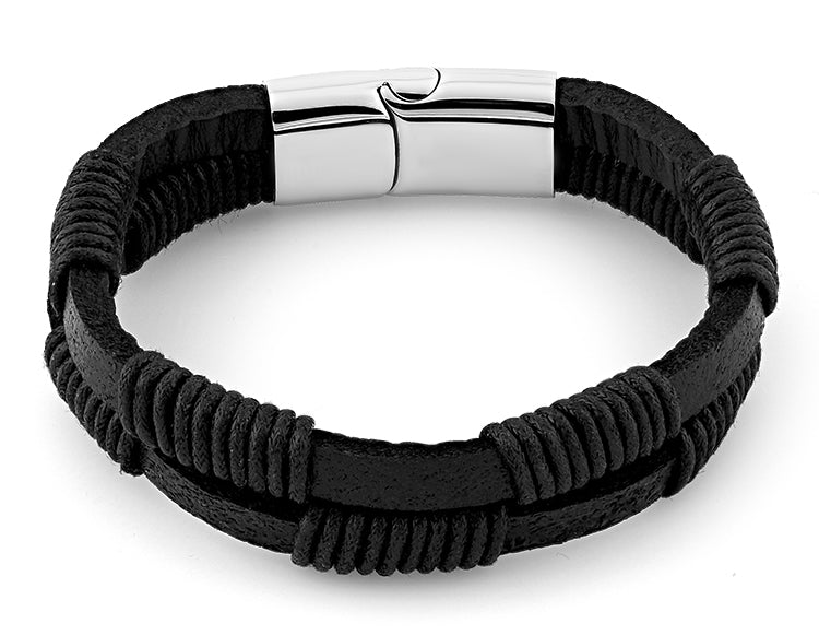 Premium Stainless Steel Leather Rope Bracelet for Men & Women - Adjustable Unisex Cuff Wristband - Perfect for Casual Wear, Outdoor Adventures & Gift Giving