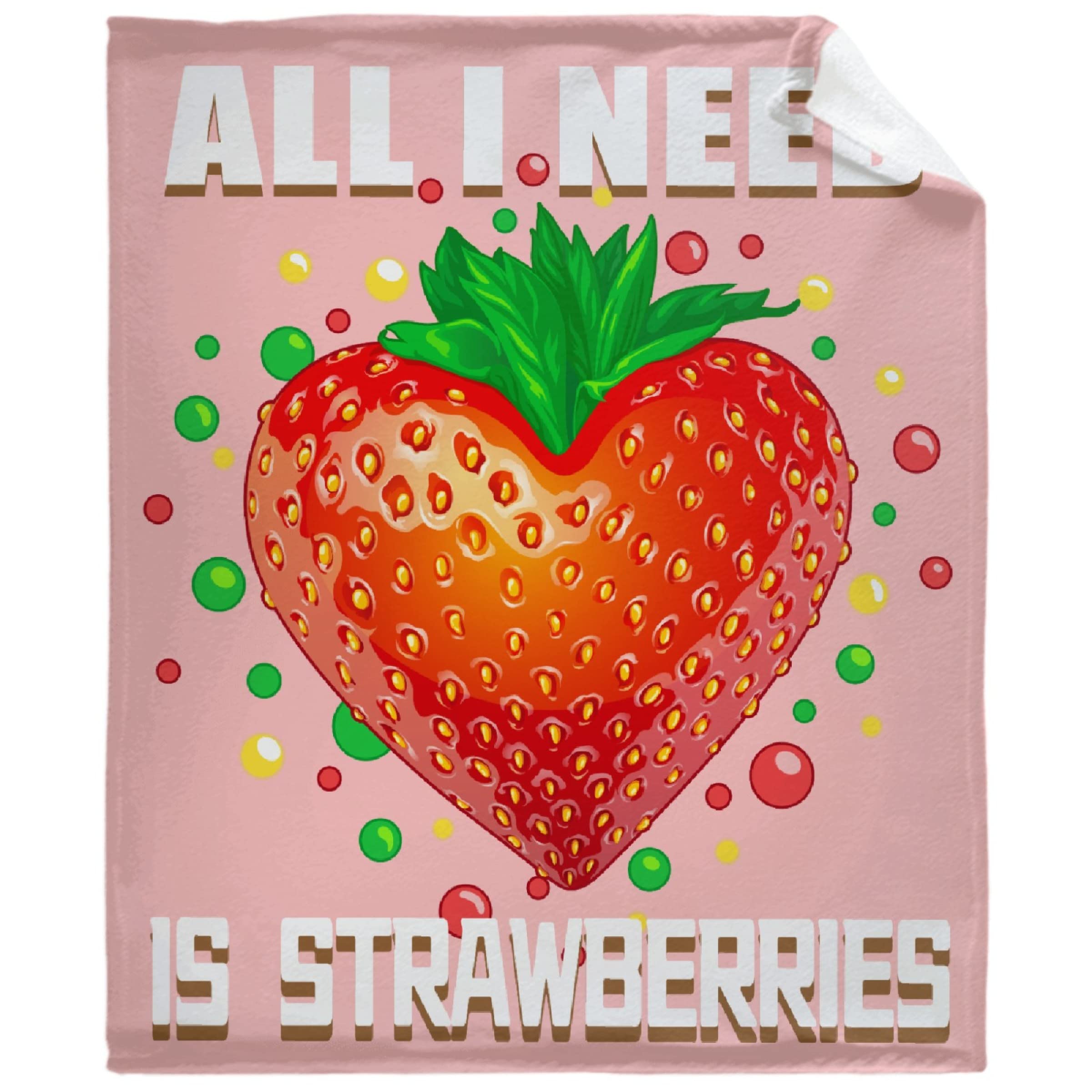 Sumedha Funny Strawberry Throw Blanket - All I Need is Strawberries Soft Fleece Blanket - Lightweight Cozy Gift for Women, Men, Teens - Perfect for Sofa, Bed, Couch & Outdoor Picnics - 120x90 Inches Oversized Family Blanket