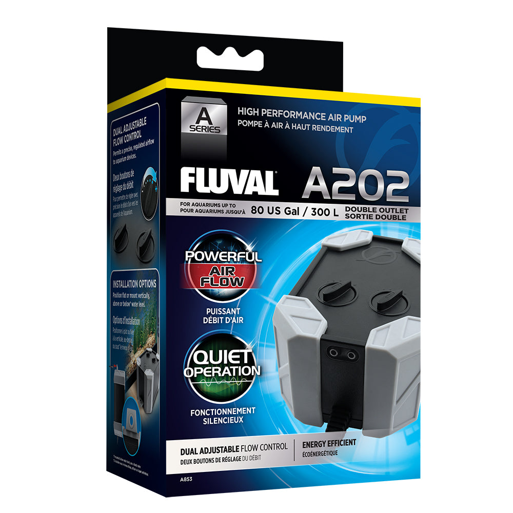 Fluval A202 A Series Aquarium Air Pump - Quiet & Efficient for Fish Tanks Up to 80 Gallons - Perfect for Home Aquariums, Fish Breeding & Oxygenation