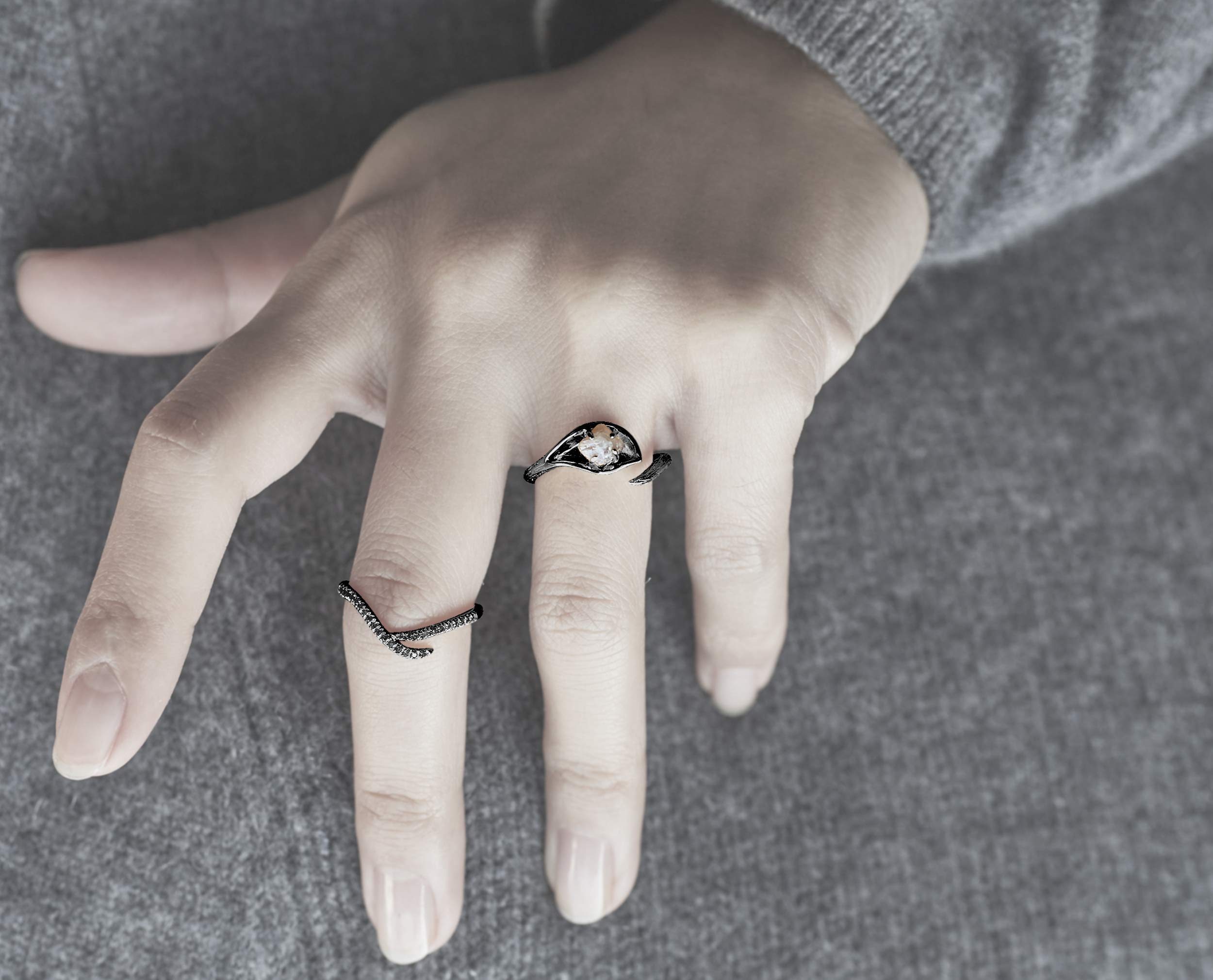 Majade Black Diamond Ring - 14K Black Gold Handmade Engagement Ring for Women, Minimalist Pave Wedding Band & Promise Ring | Perfect for Alternative Weddings, Anniversary Gifts & Unique Proposals