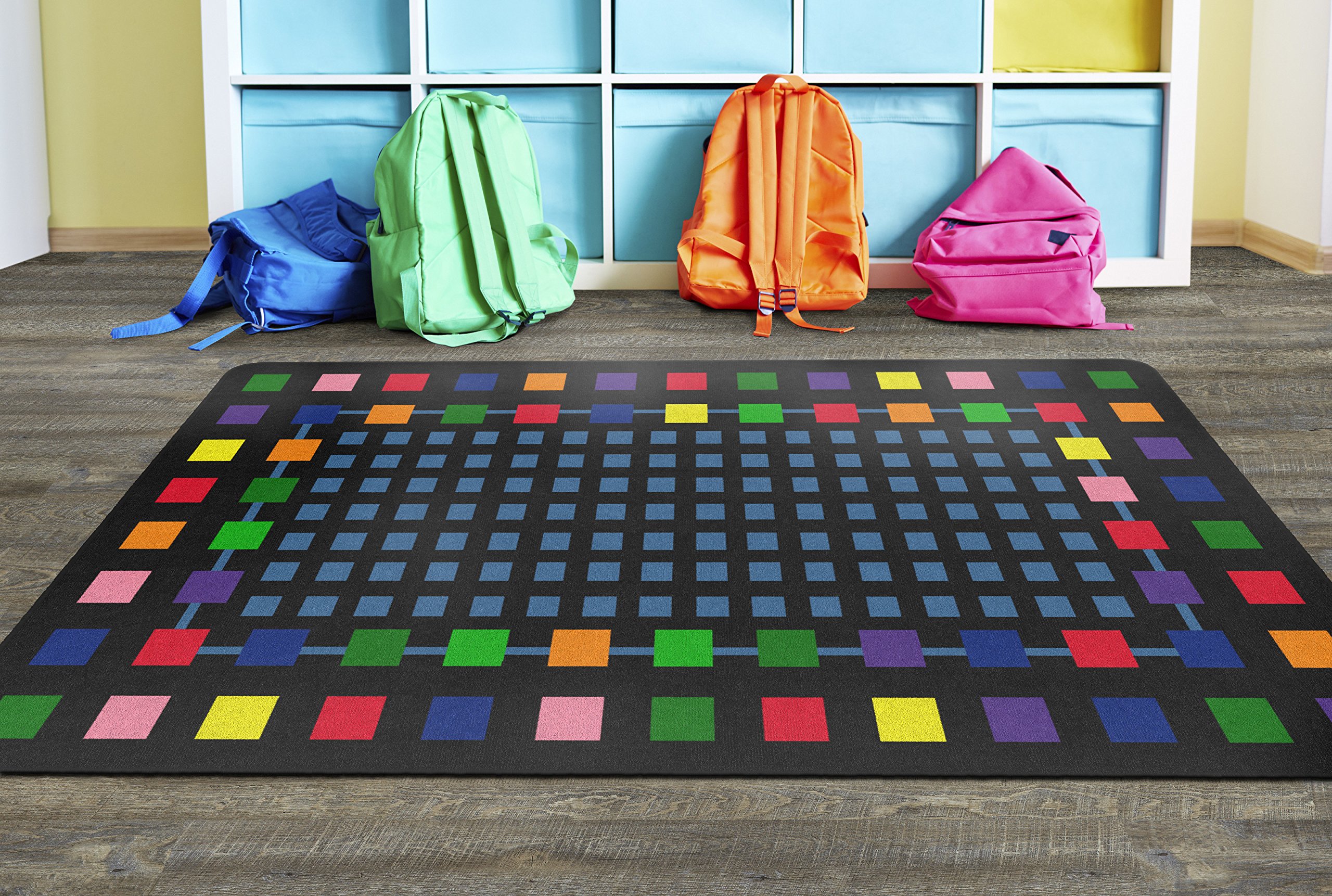 Flagship Carpets Rebordered Squares Educational Rug for Kids – 5'10