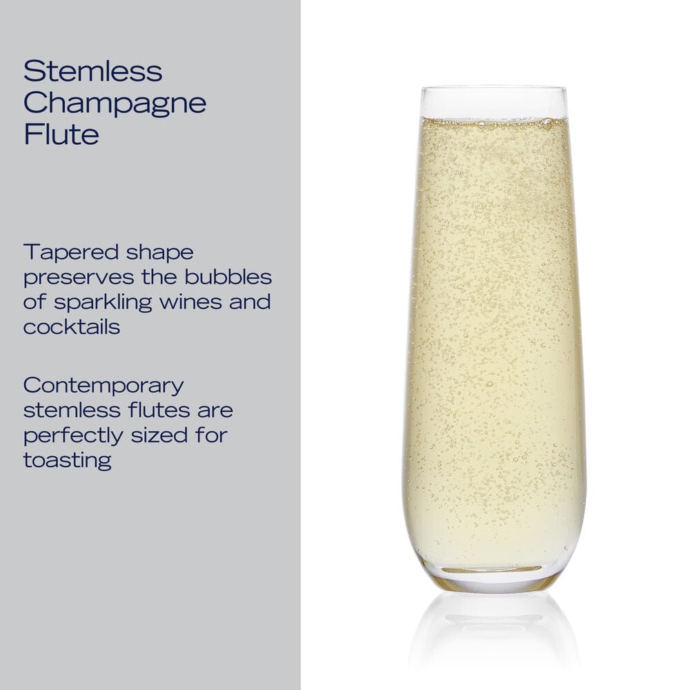 Premium Set of 4 Stemless Flute Glasses - Elegant Crystal Clear Wine Glasses for Champagne, Cocktails & Sparkling Wine - Perfect for Parties, Weddings & Romantic Dinners