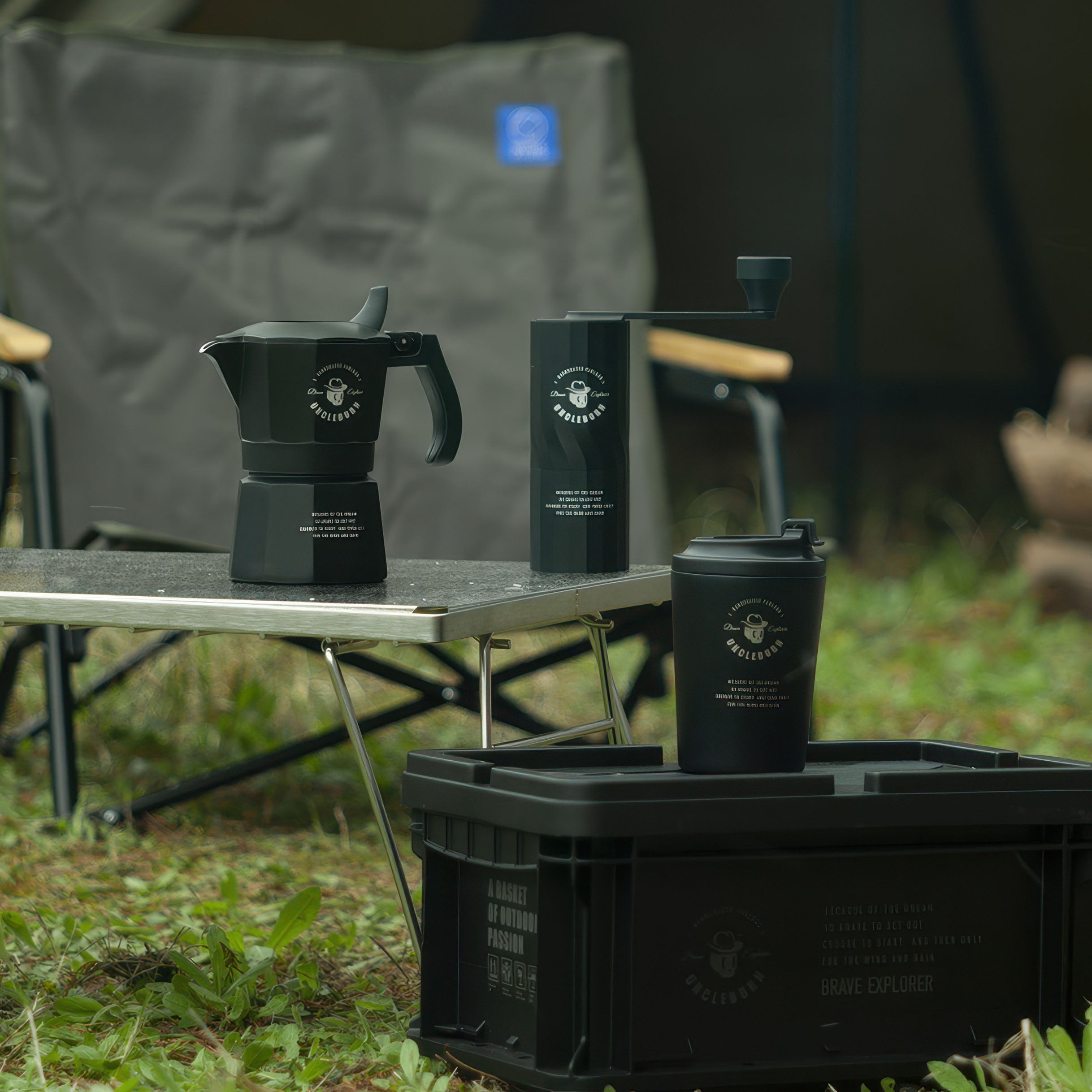 Portable Travel Coffee Kit with Moka Pot & Manual Grinder - Compact Espresso Maker Set for Camping, Hiking & Outdoor Adventures