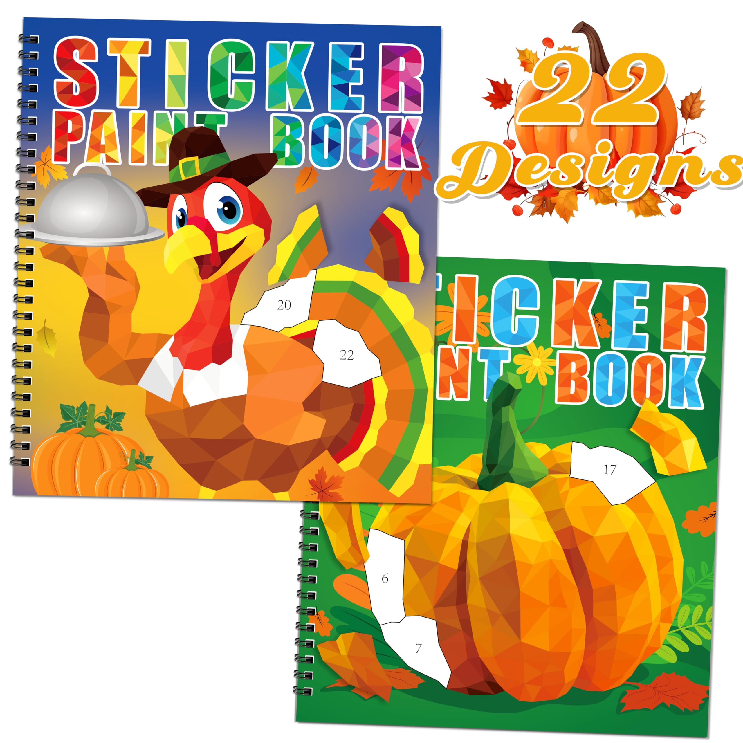 90Shine 2PCS Thanksgiving Sticker Activity Books for Kids Ages 4-8 - Fall Turkey Pumpkin Harvest Craft Kits with 22 DIY Scenes - Perfect for Classroom Party Gifts & Holiday Family Bonding Activities