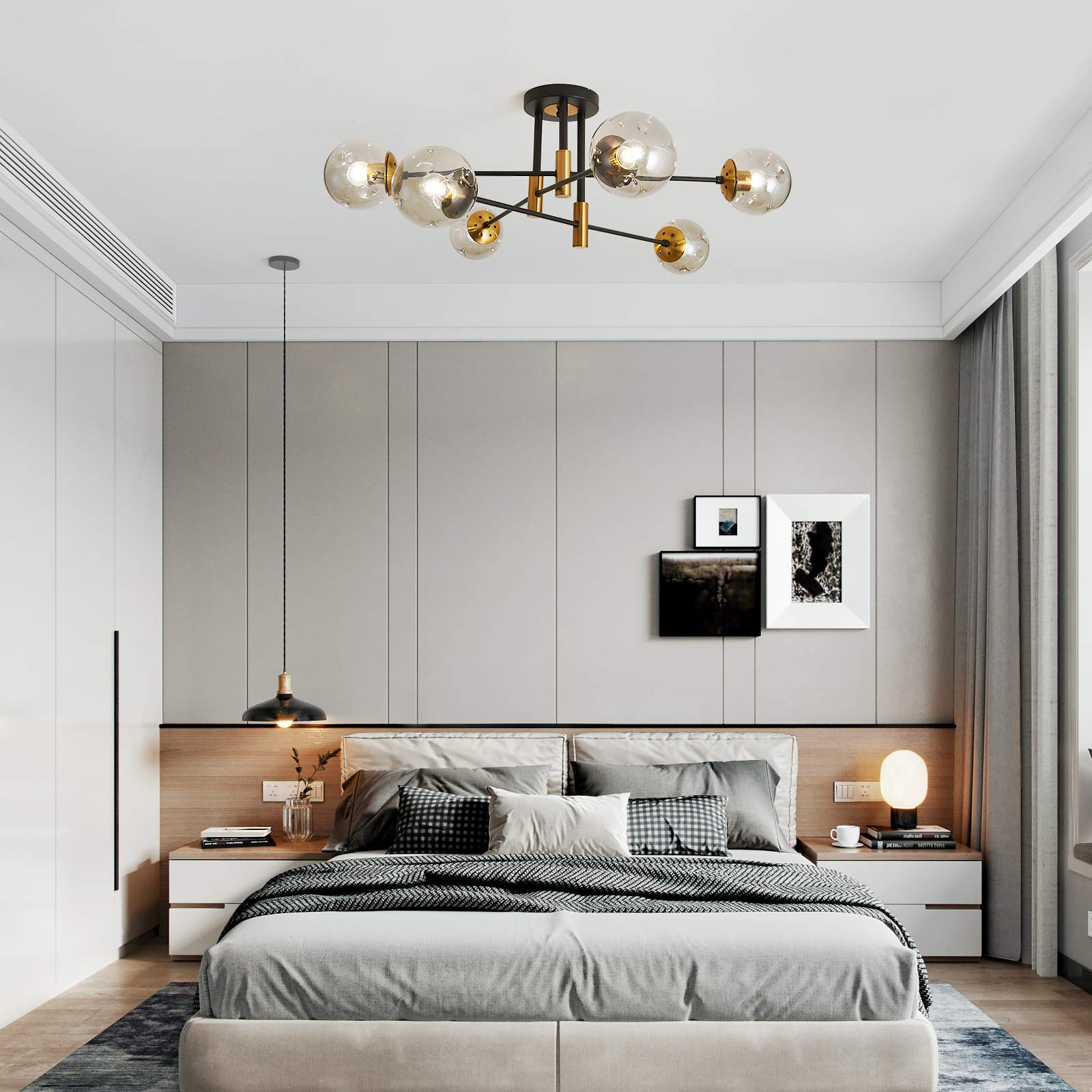 Modern 6-Light Glass Chandelier - Farmhouse Flush Mount Ceiling Light for Dining Room & Living Room