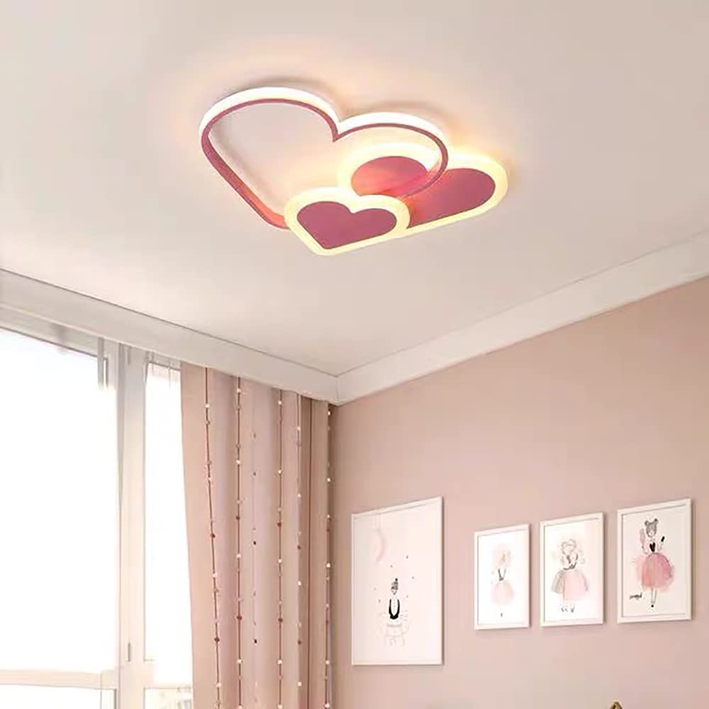 YIYIBYUS 37W Dimmable LED Ceiling Light - Heart Shaped Kids Room Lighting with Remote Control, Pink Acrylic Nursery Light for Bedroom, Kitchen, Bathroom & Dining Room - Perfect for Children's Bedrooms, Playrooms and Cozy Home Decor