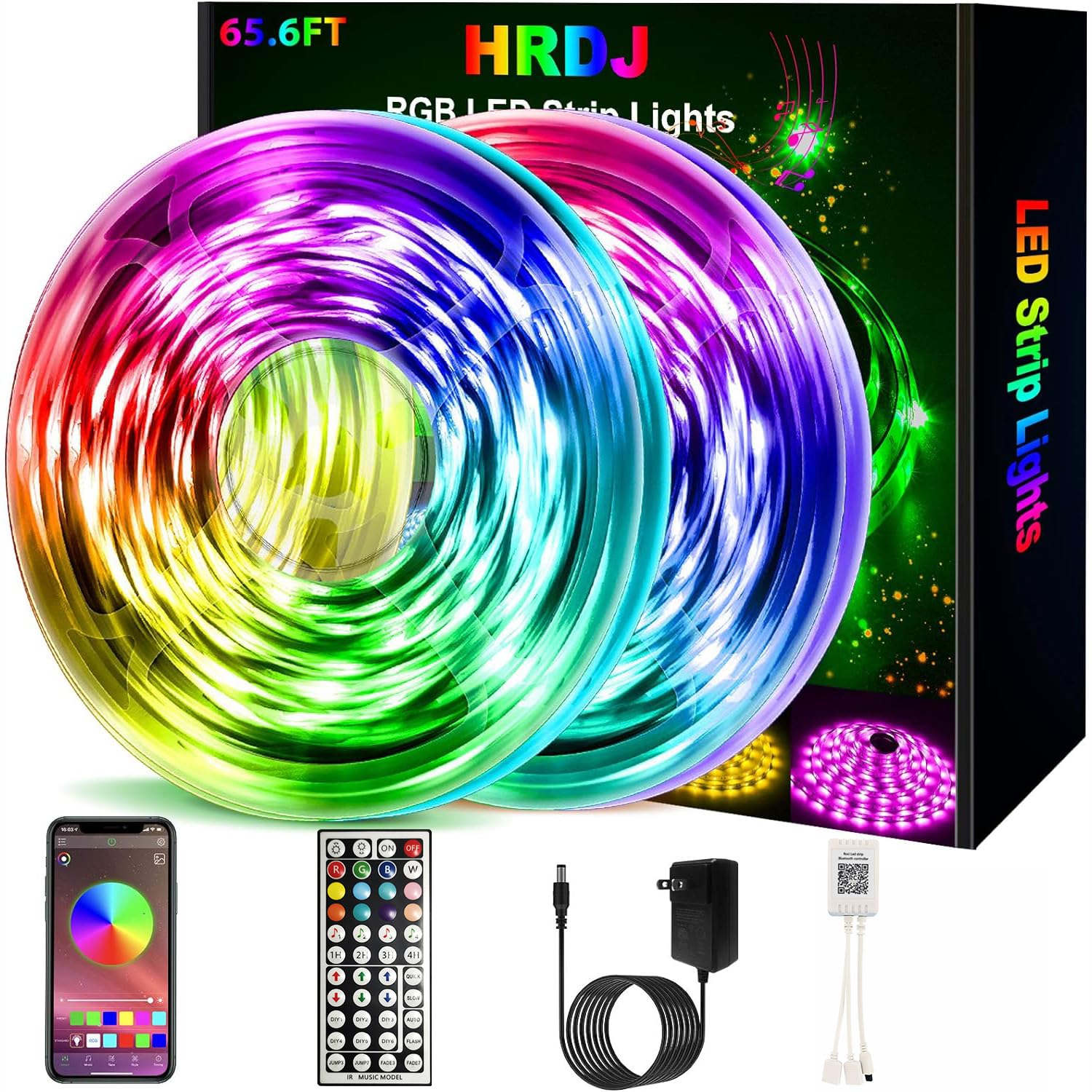65ft LED Strip Lights with Music Sync & Color Changing - 5050 SMD Flexible Rope Lights with 24-Key Remote Control for Bedroom, Party, Home Decor, Gaming Room, and TV Backlighting