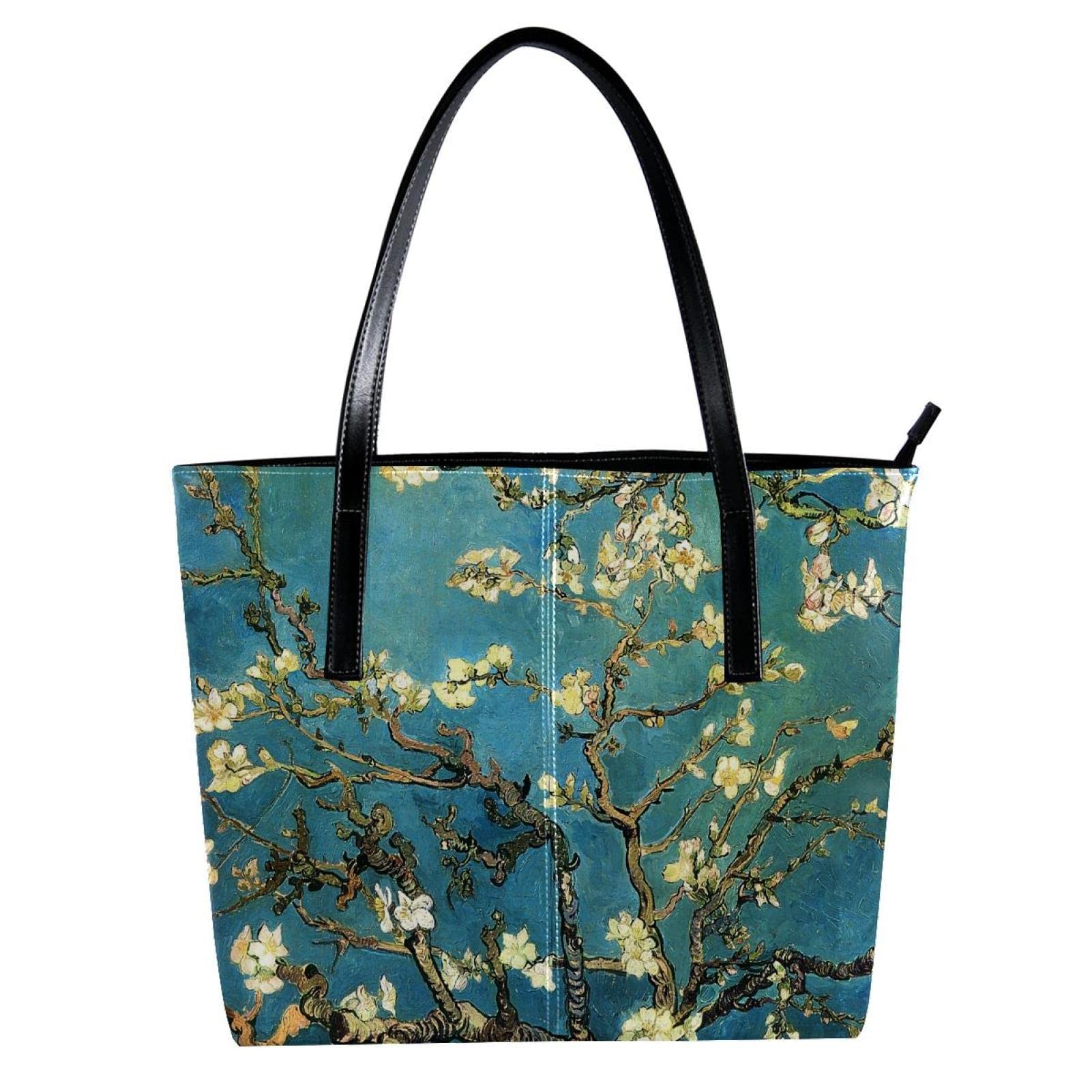 Stylish Women's Tote Bag - Large Beach Bag with Zipper, Van Gogh Blossoming Almond Tree Design - Perfect for Work, Travel & Shopping (Laptop & Shoulder Bag)