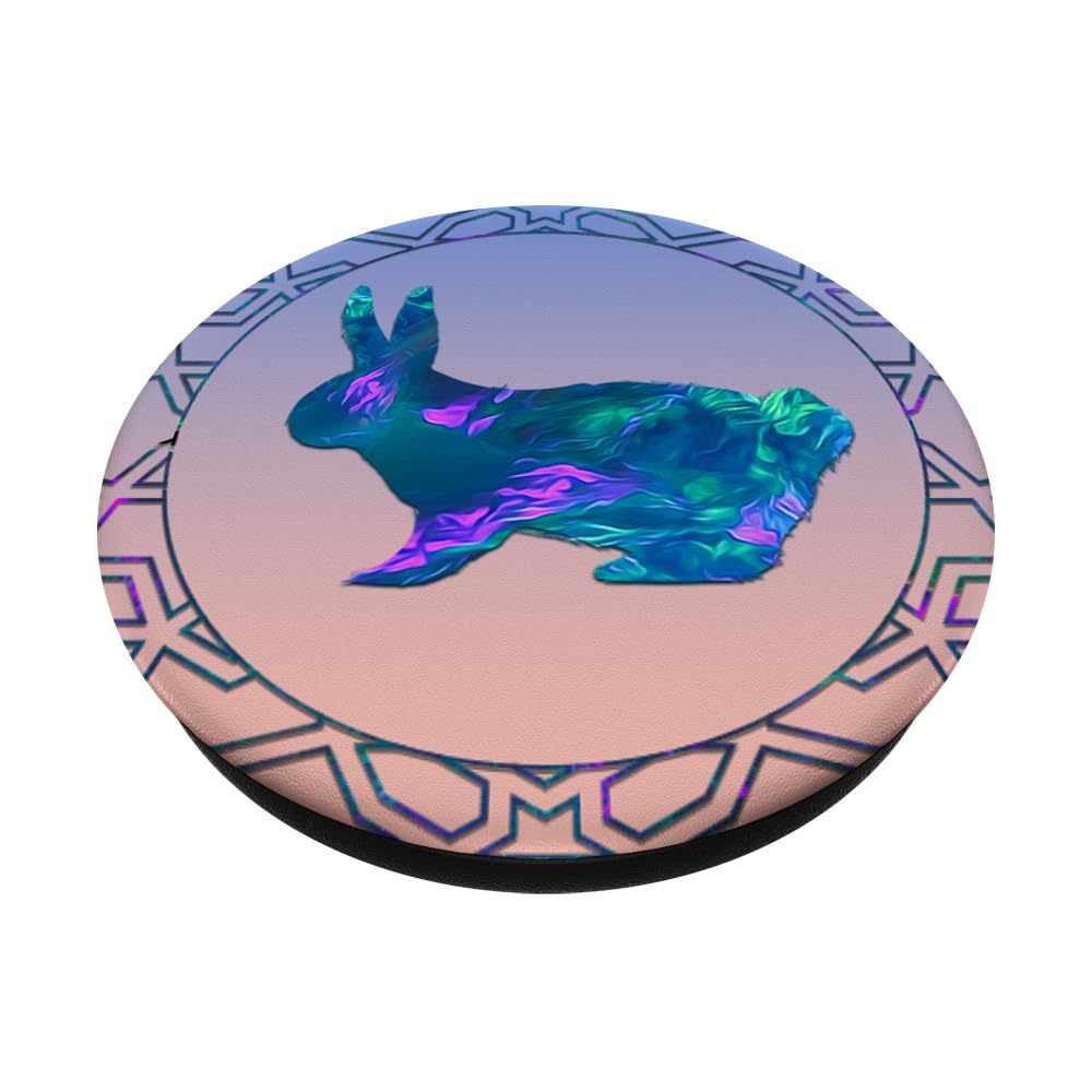 Cyan Blue Violet Rabbit Phone Grip - Animal Lover Geometric PopSocket Adhesive PopGrip for Secure Phone Handling and Stylish Accessories