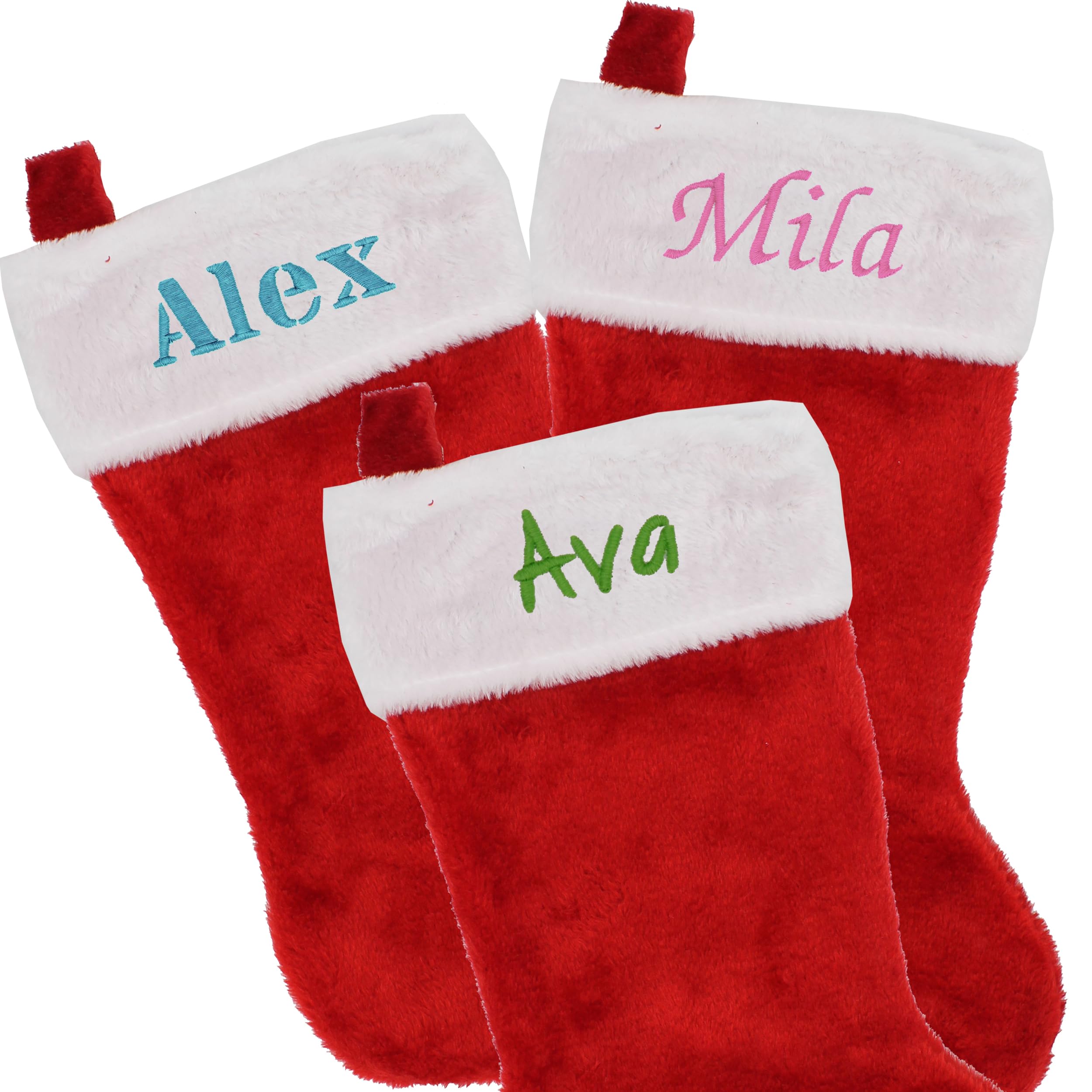 Personalized Christmas Stocking with Name - Classic Red & White Embroidered Xmas Stocking for Kids, Adults, Family - Perfect for Fireplace Mantel, Holiday Decor, Gift Giving