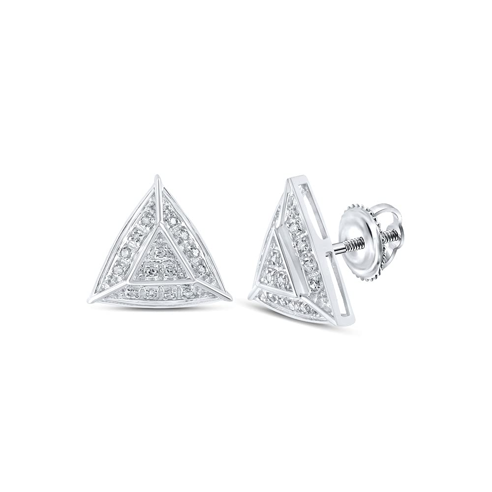 10K White Gold Women's Round Diamond Triangle Stud Earrings 1/10 CTTW - Elegant Jewelry for Weddings, Parties & Special Occasions