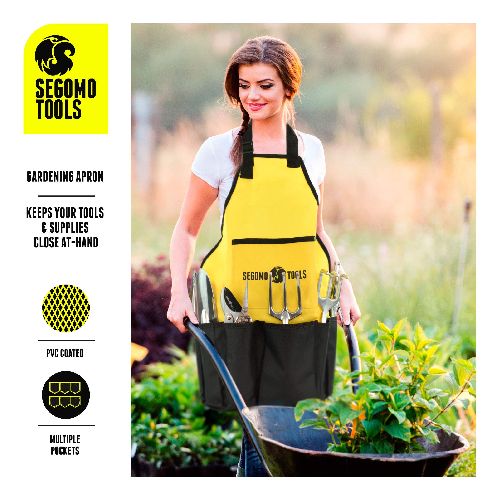 Segomo Tools 12-Piece Premium Garden Tool Set with Gloves, Kneeling Pad, Spray Bottle, Apron & Tote Bag | Complete Gardening Kit for Planting, Weeding & Landscaping | Ideal for Home Gardeners, Backyard Farming & Outdoor DIY Projects
