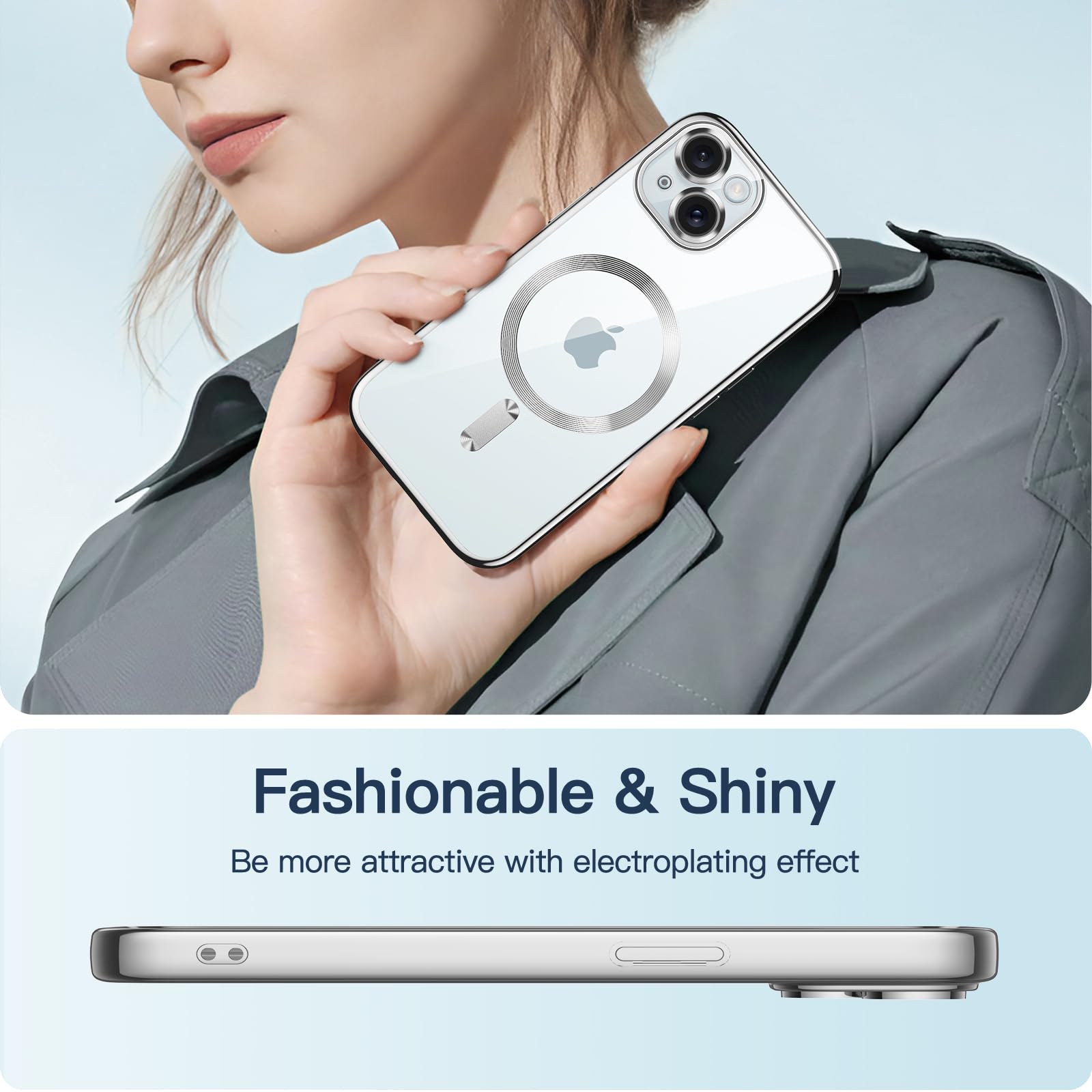 JETech Ultra-Thin Clear Case for iPhone 15 Plus 6.7-Inch | Military-Grade Shockproof Protection | MagSafe Compatible Wireless Charging | Anti-Yellowing TPU Cover with Camera Protection (Silver) - Perfect for Daily Use, Travel & Outdoor Activities