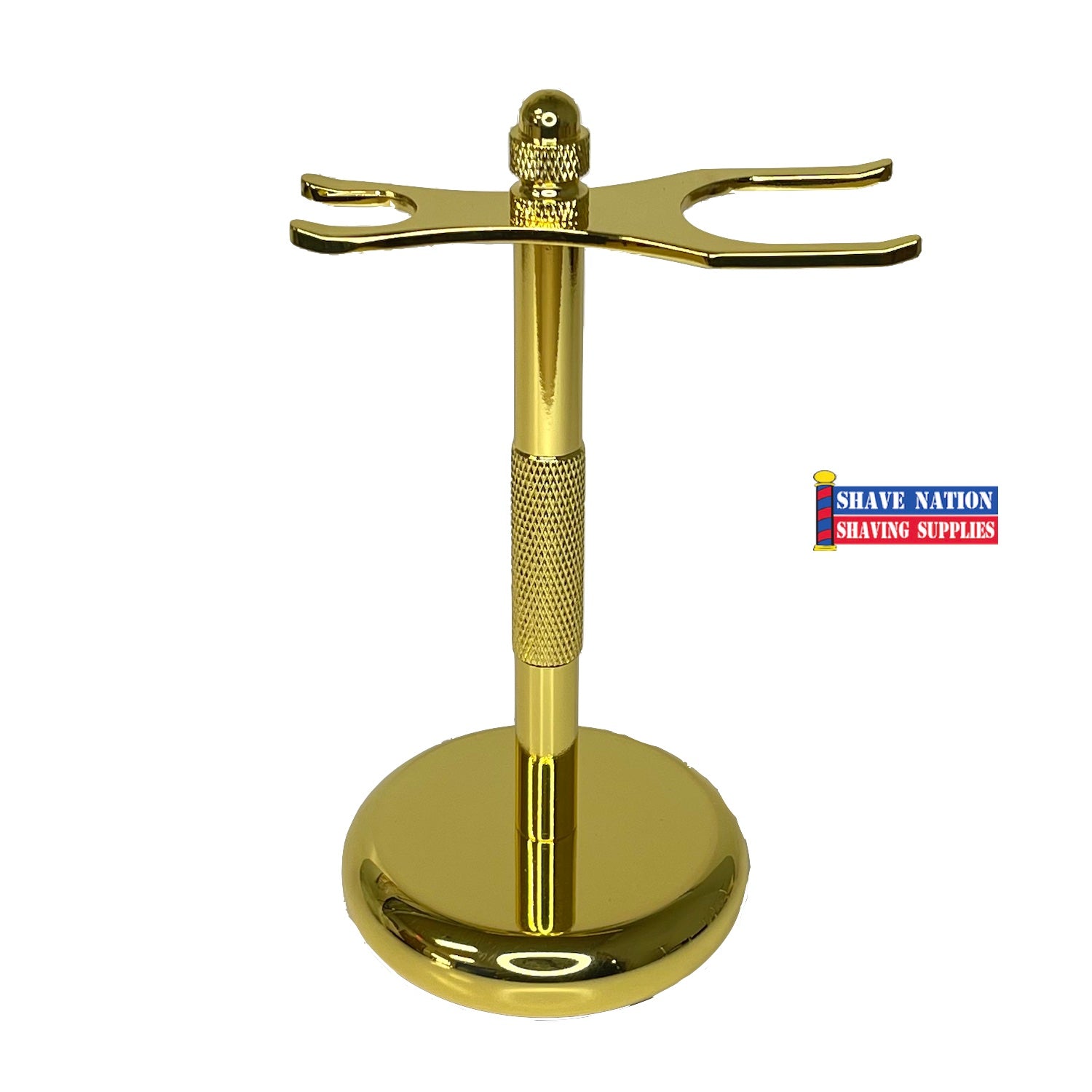 Premium Gold Plated Razor and Shaving Brush Stand - Durable Chrome Shaving Accessory Organizer for Bathroom Countertop, Vanity, or Travel Grooming Kit