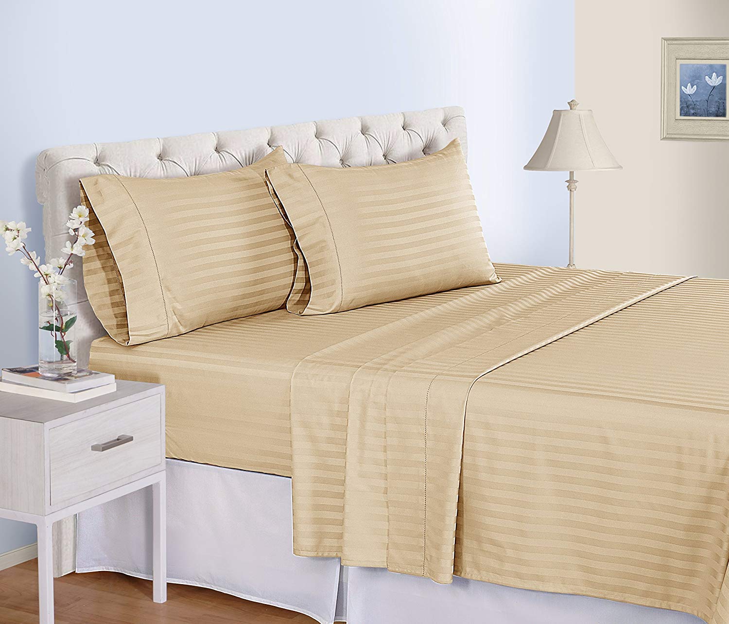 Premium 100% Pima Cotton Queen Sheet Set - 4 Piece (Fitted Sheet, Flat Sheet, 2 Pillowcases) 1500 Thread Count Sateen Weave - Deep Pocket Fits 10-12