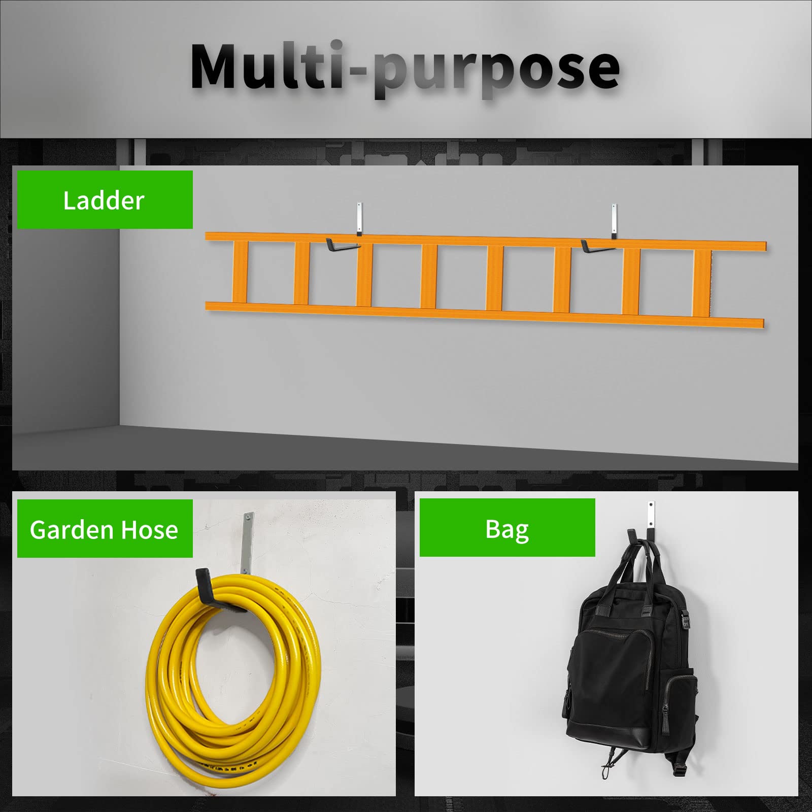 Heavy Duty Steel Garage Storage Hooks - 6 Pack Wall Mount Utility Hooks for Organizing Garden Tools, Ladders, Bikes & More - Durable L-Shaped Hooks for Garage, Shed & Workshop Organization
