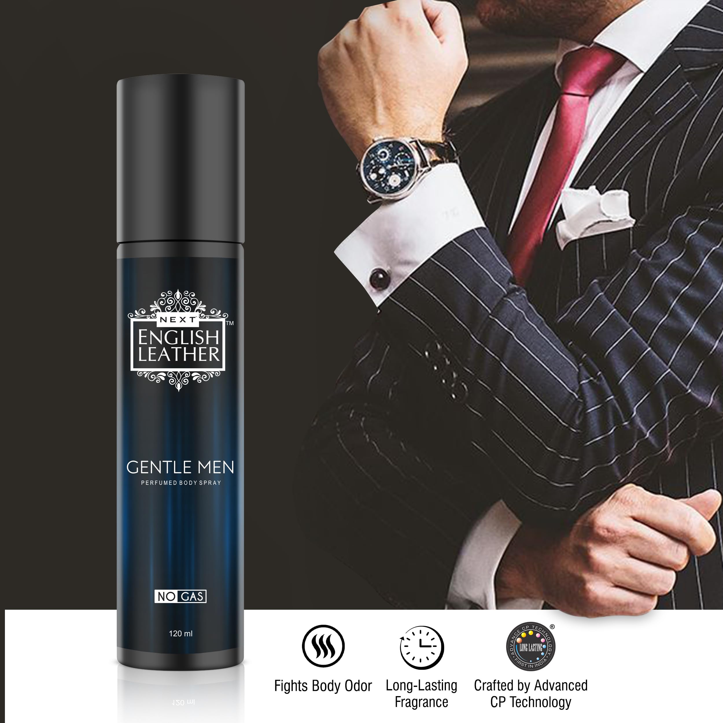 Next Care English Leather No Gas Deodorant Set of 3x120ml | Fresh, Gentleman & Intense Scents | Long Lasting Perfume Body Spray for Men | Valentine's Day Gift for Him | Aluminum-Free Deodorant Combo Pack | Ideal for Daily Use, Gym & Office | No Gas Deodorant for Men & Women