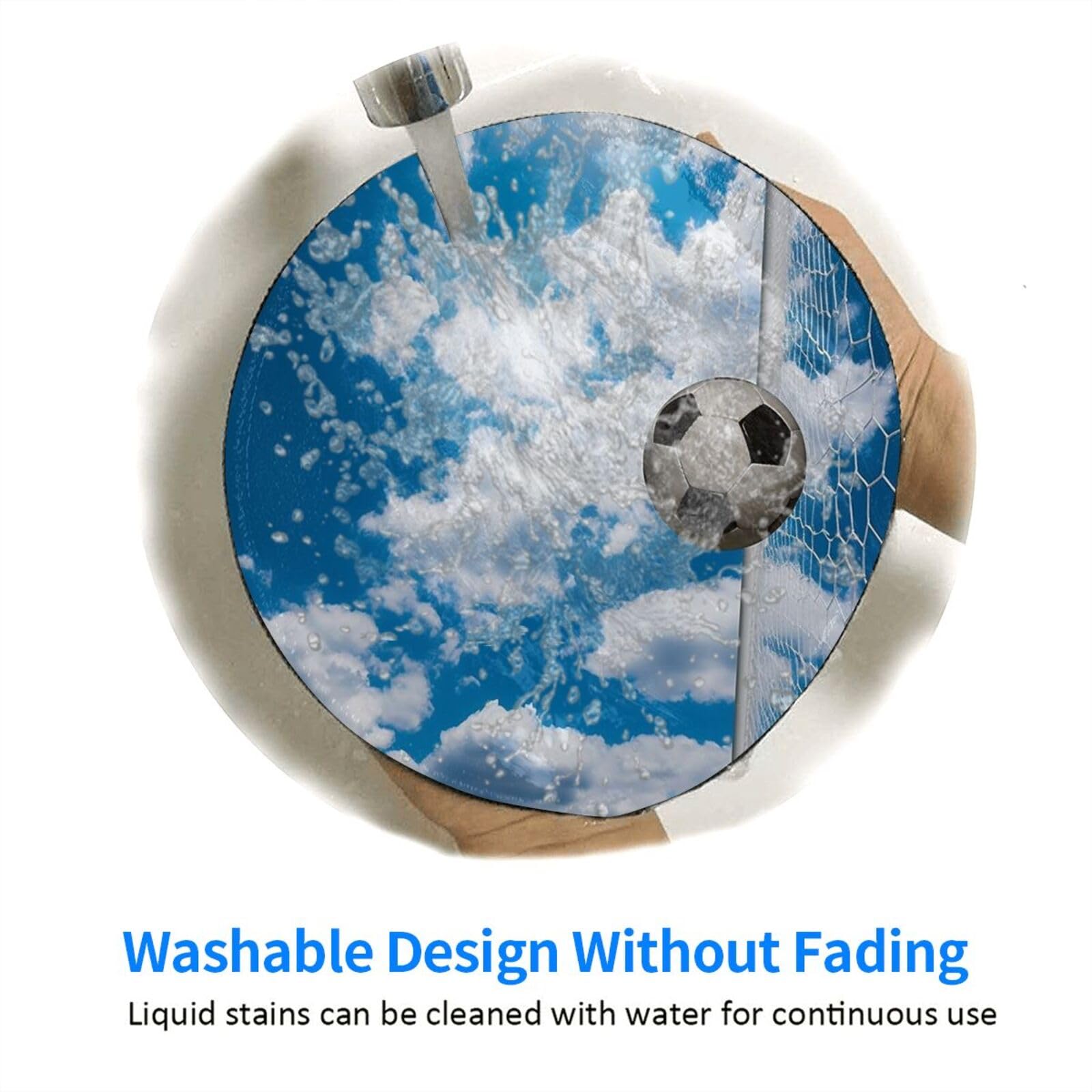 Non-Slip Football Blue-Sky Print Round Gaming Mouse Pad with Durable Stitched Edges - Ergonomic Rubber Base for PC, Laptop & Office Use - Perfect for Gamers, Work & Home Decor