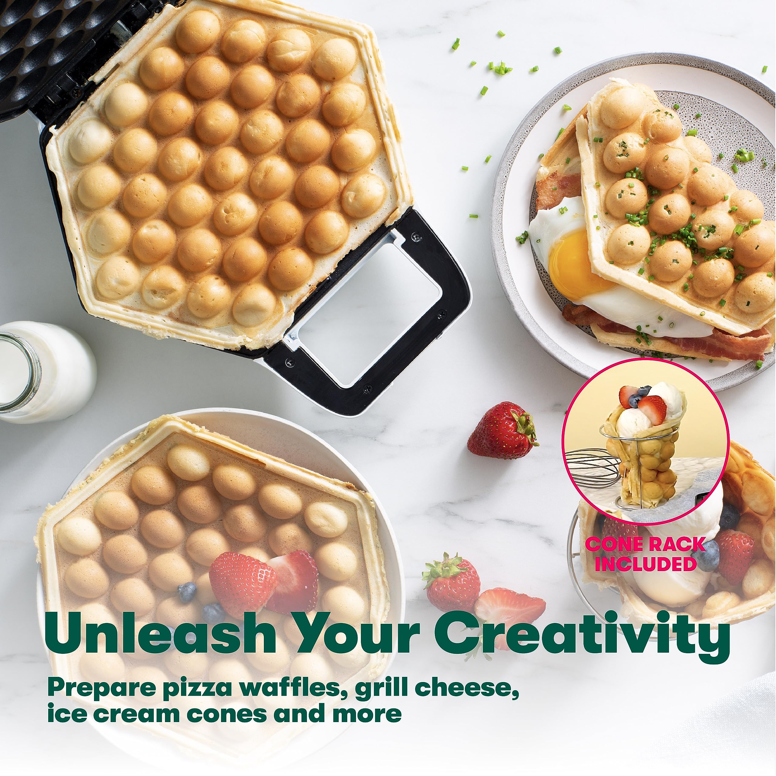 BELLA 17175 Bubble Waffle Maker - Non-Stick Coating, Easy to Clean, 120V with Cone Rack - Perfect for Hong Kong Style Egg Puffs, Breakfast & Dessert - Great for Home, Parties & Cafes