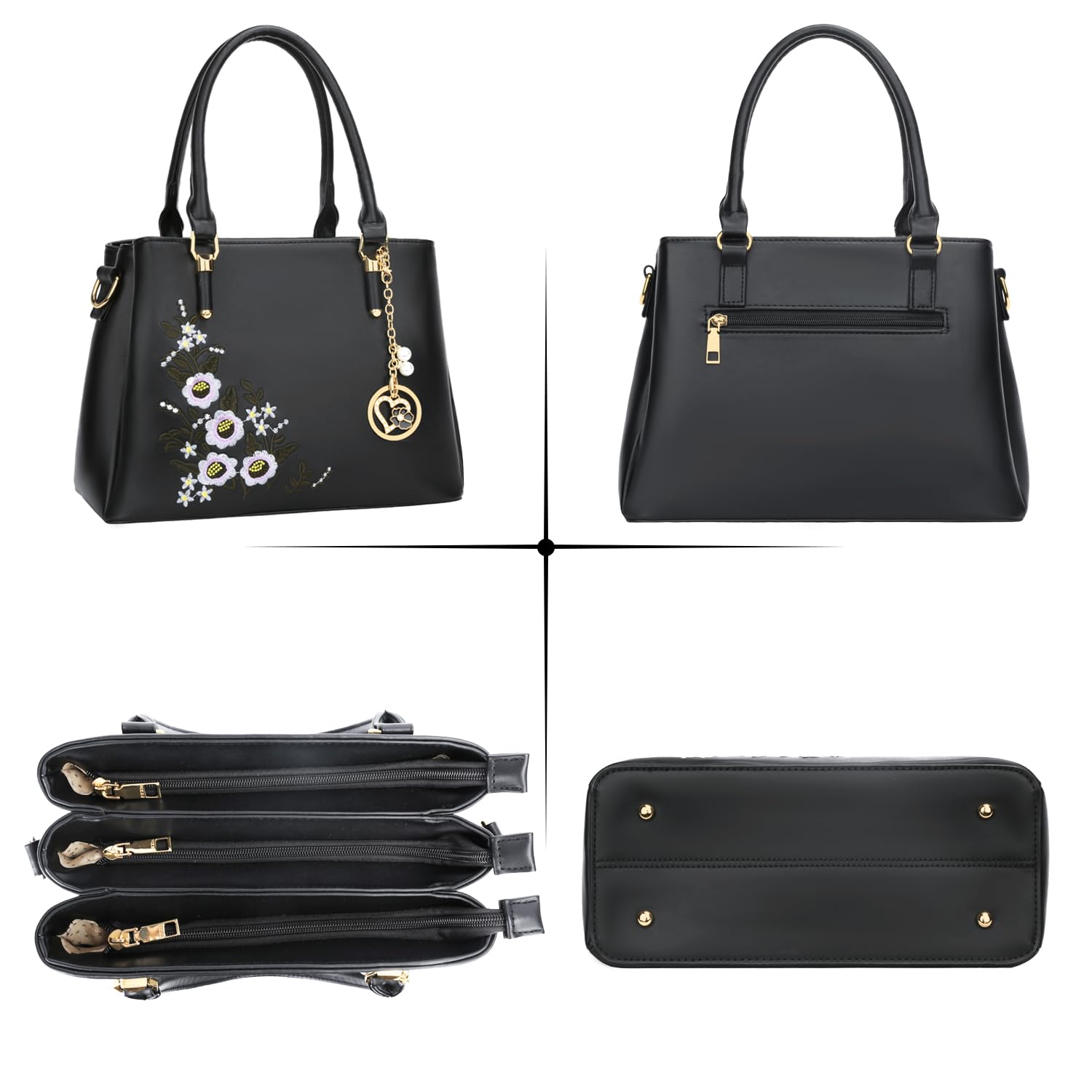 KKXIU Women's Leather Satchel Handbag - Stylish Crossbody Shoulder Bag with Zipper Pockets for Daily Use, Work & Travel
