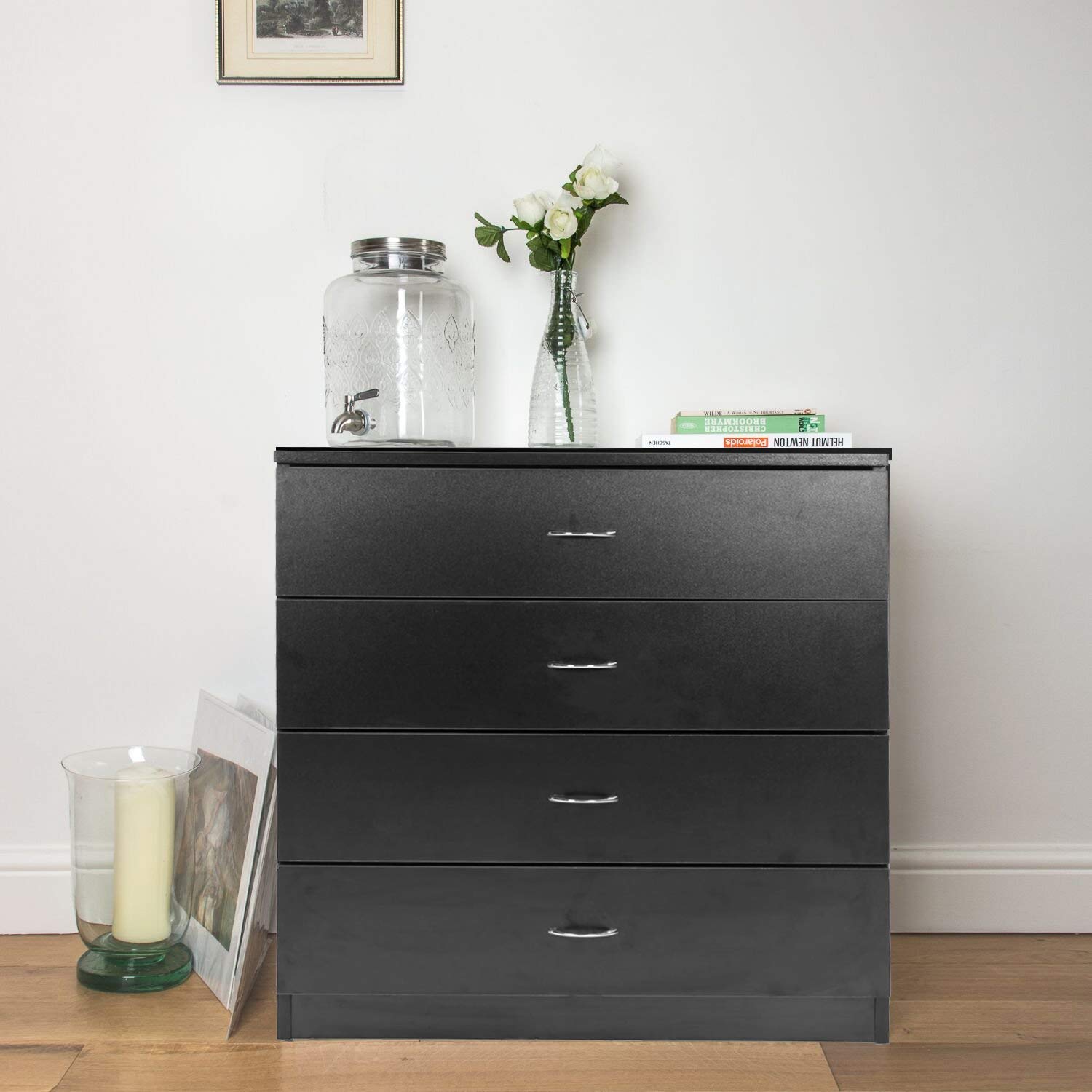 MTFY 4-Drawer Wooden Dresser Storage Cabinet for Bedroom, Living Room, Kid’s Room - Black | Space-Saving Organizer for Clothes, Toys & Home Essentials