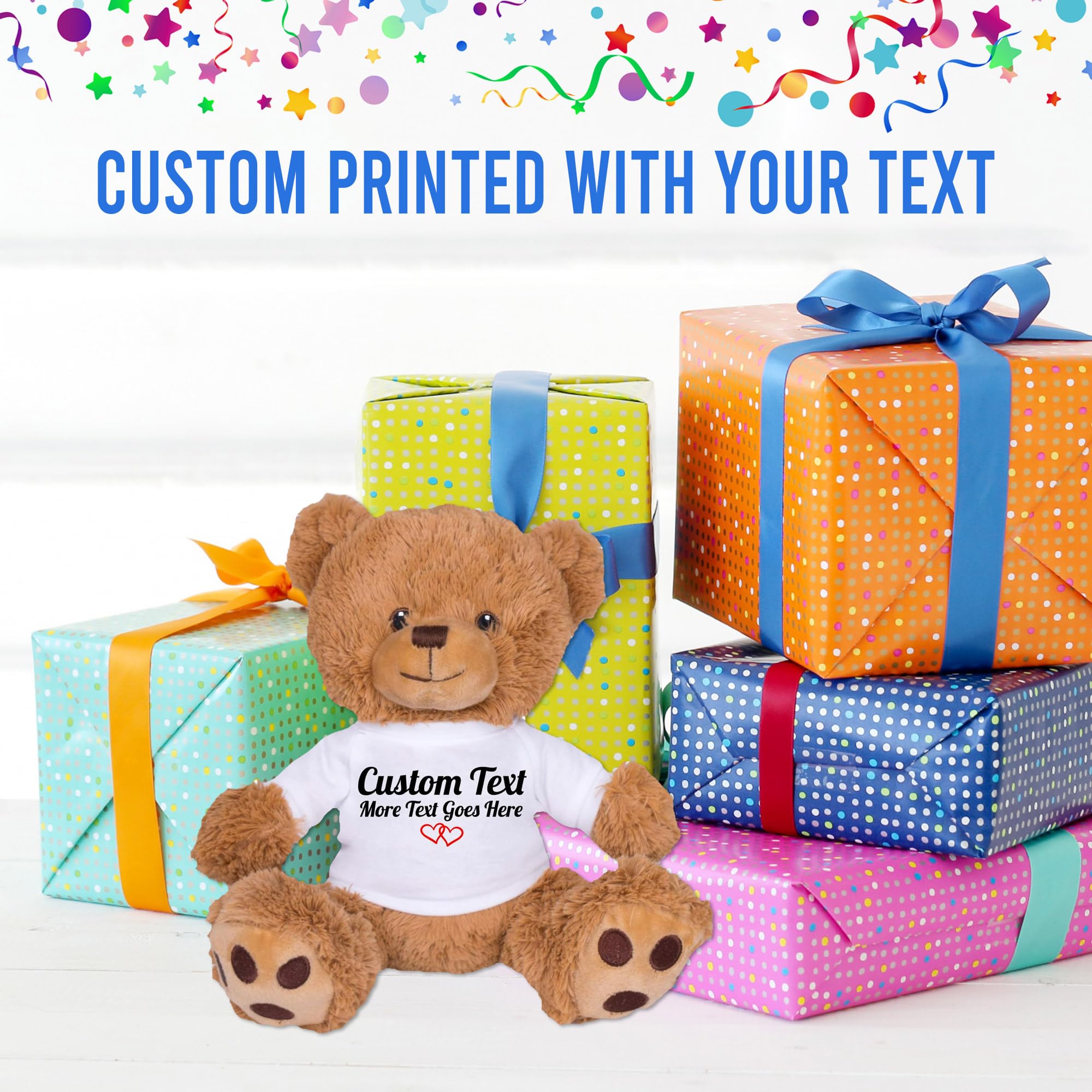 Custom Teddy Bear 8 Inch with Personalized Text - Brown Stuffed Animal in White Shirt | Unique Gift for Anniversary, Graduation, Christmas | Perfect for Couples, Kids & Special Occasions